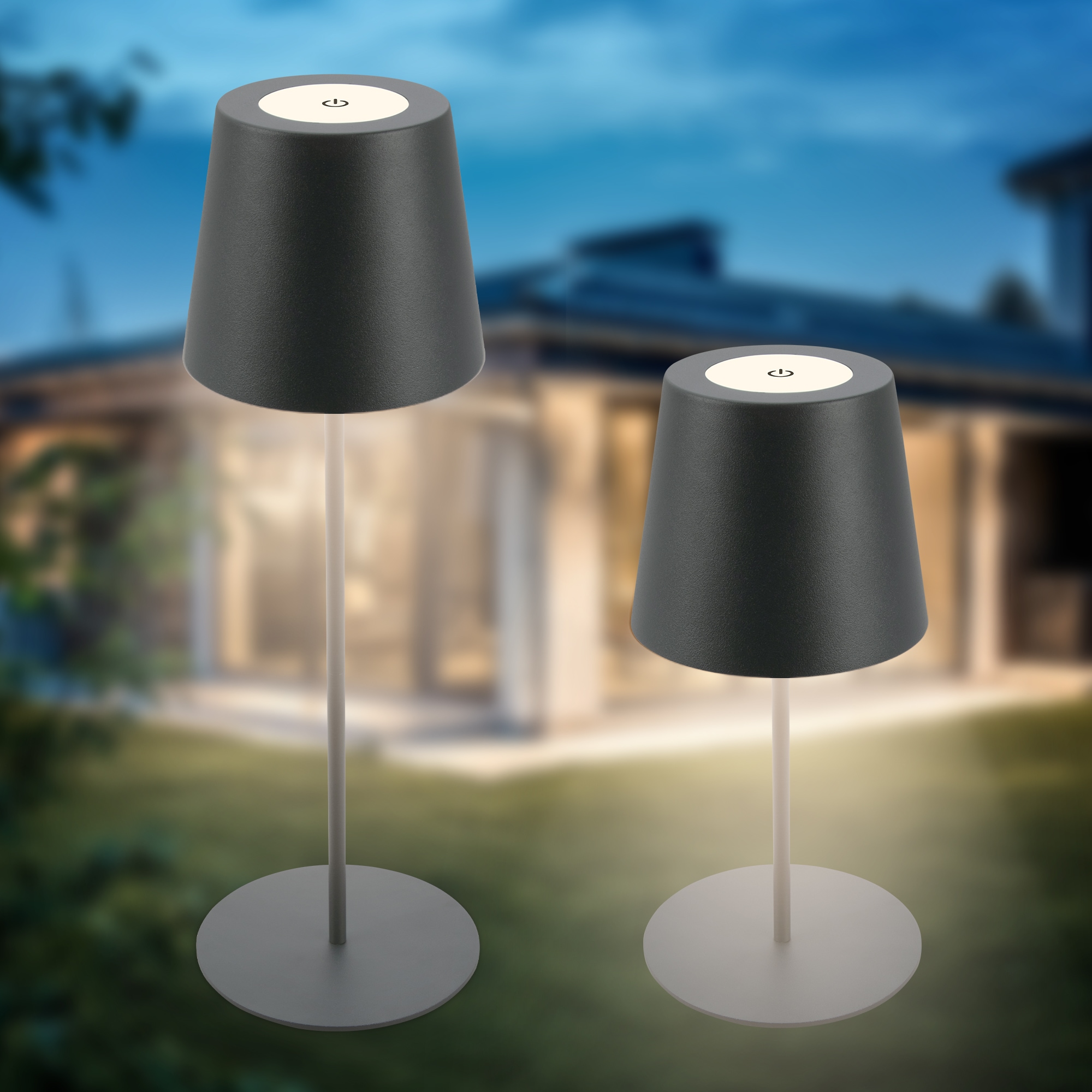 B.K.Licht Außen-Tischleuchte »BK_TL1593 Akku LED Tischlampe, 3-Stufen Touchdimmer, mit USB«, 1 flammig, Leuchtmittel LED-Modul | LED fest integriert, 2.700 K, 200 Lm, 2,5W, IP44, 12h Leuchtdauer, 36 x 10,5 cm, Anthrazit