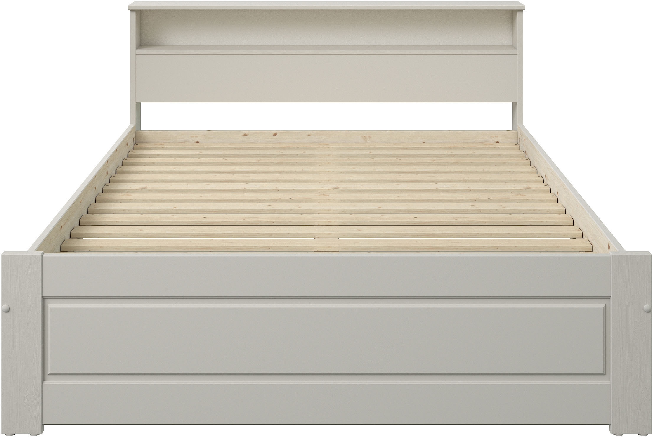 OTTO home Massivholzbett »FLAVION,  Jugendbett, Stauraum, FSC® zertifizierte Kiefer« Breite: 90, 140, 180,  Qualitätsprodukt, Regal, Kassettenoptik, Schublade optional