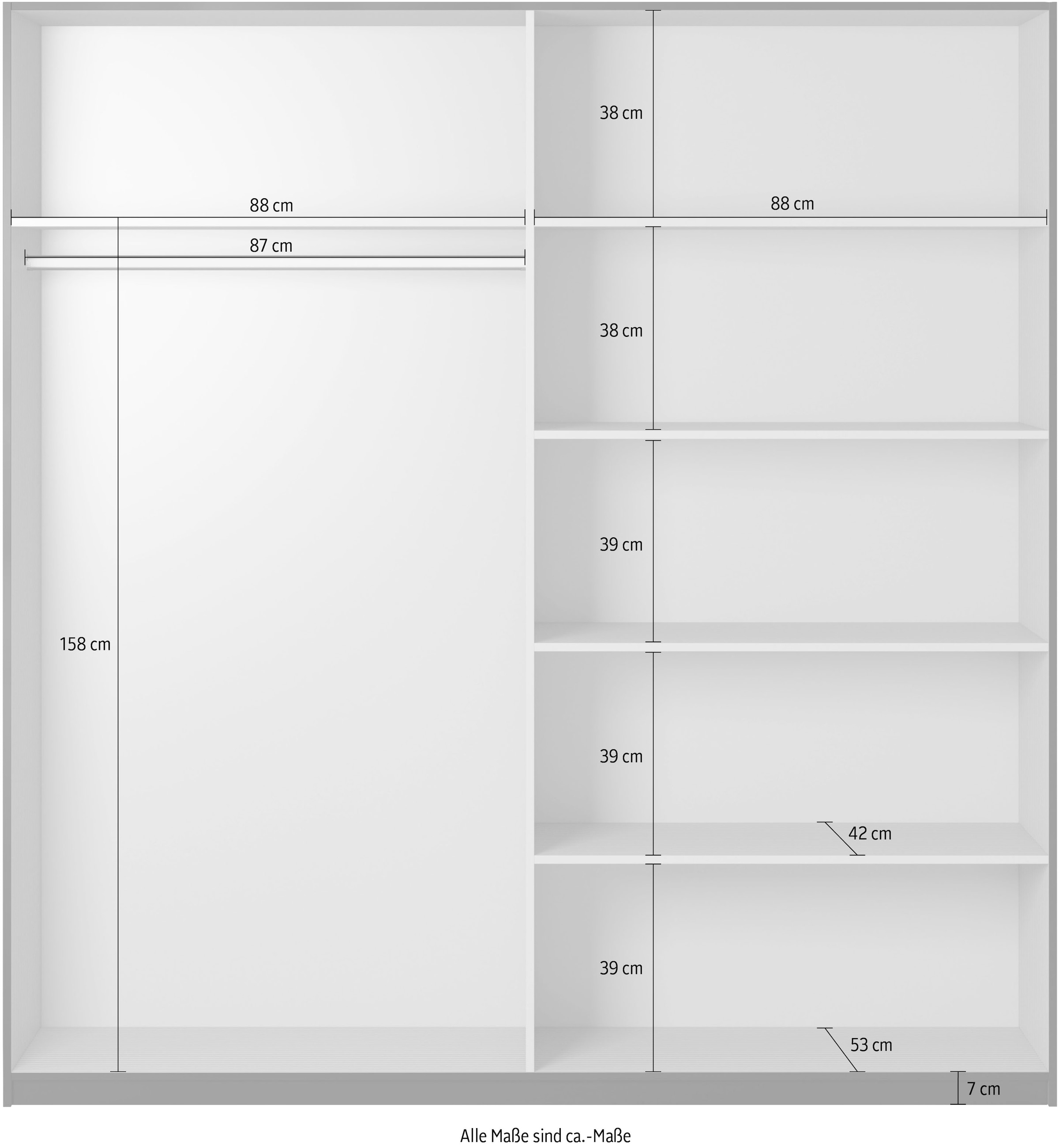 Helvetia Schwebetürenschrank Beta, mit Spiegelelement, inkl. 1 Kleiderstange und 5 Einlegeböden