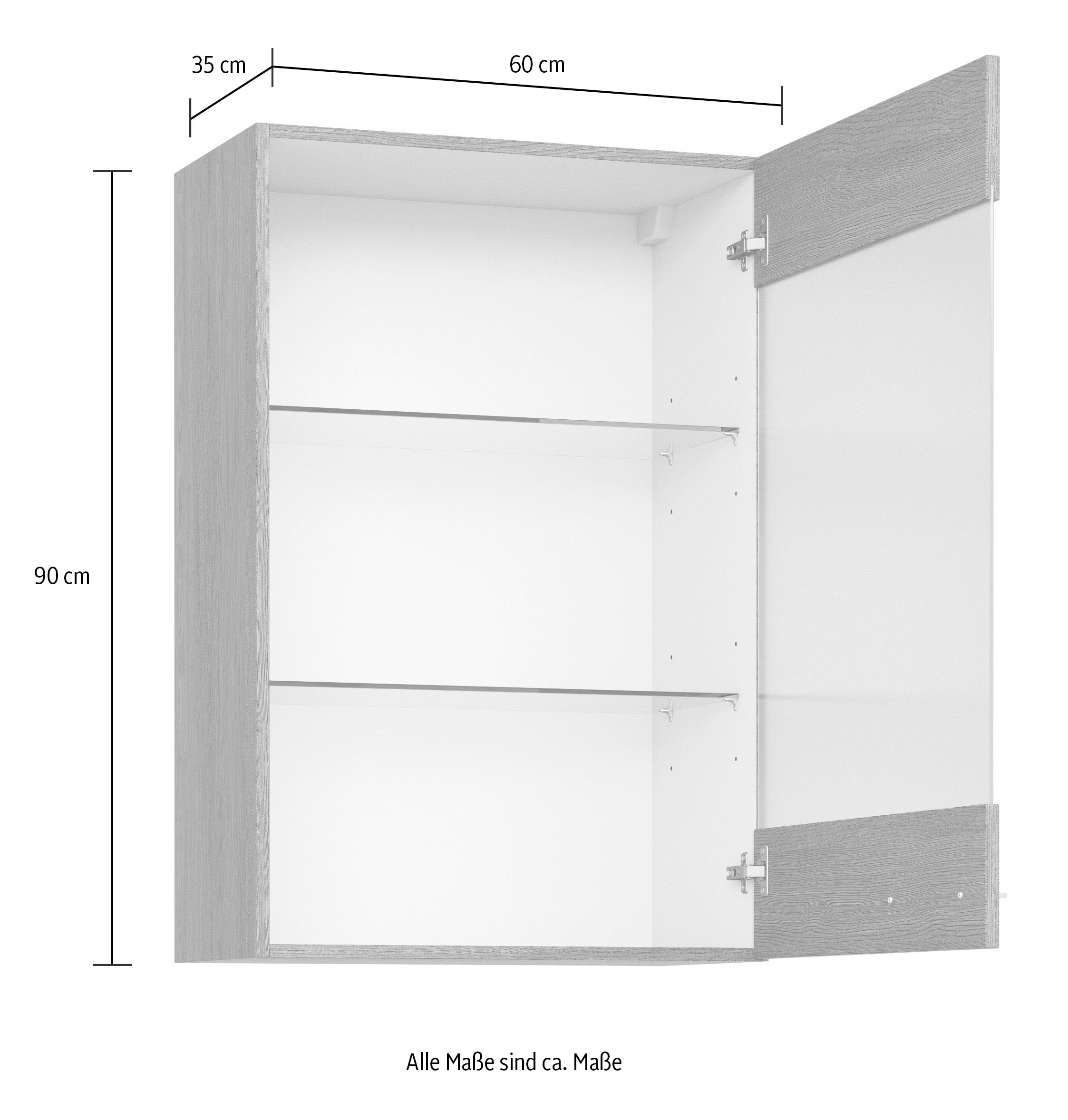 Express Küchen Glashängeschrank »Trea OG60-90«, cm inklusive zwei 90 cm, BAUR Breite Höhe | Glaseinlegeböden, bestellen 60