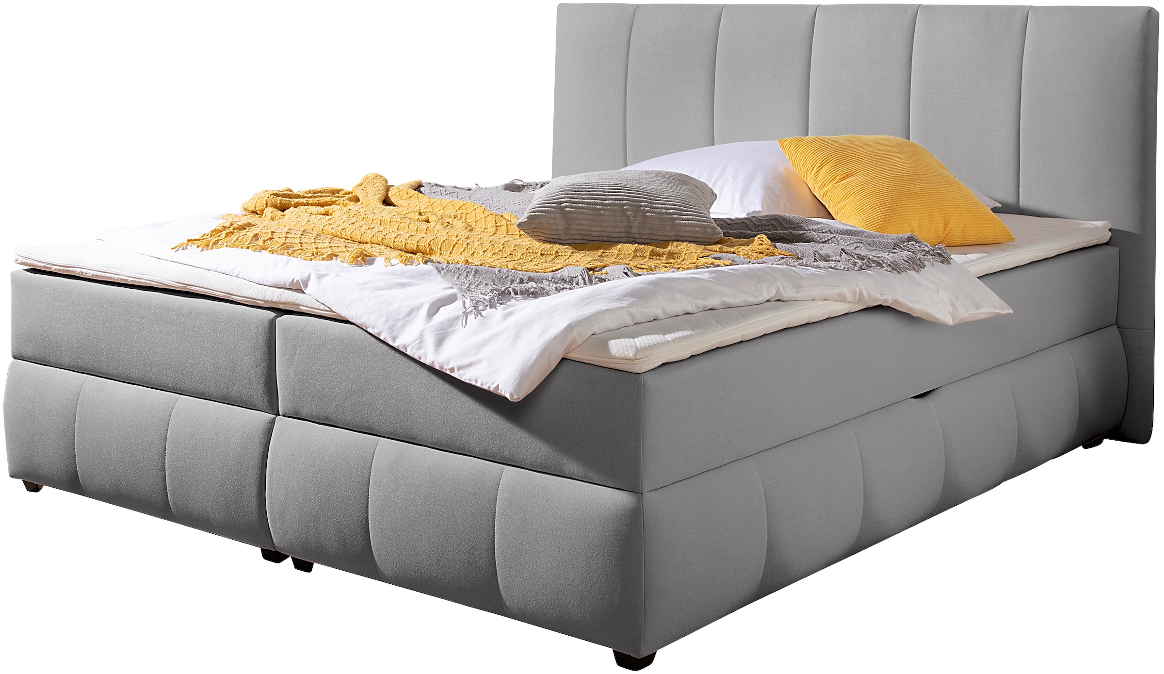 Boxbett OTTO HOME "Hartley inkl. Bettkasten und Topper, auch in Überlänge erhältlich", grau, B:212cm L:210cm, Komplettbetten, wahlweise mit Bonnell- oder TTFK-Matratze in H2, H3 o. H4 erhältlich