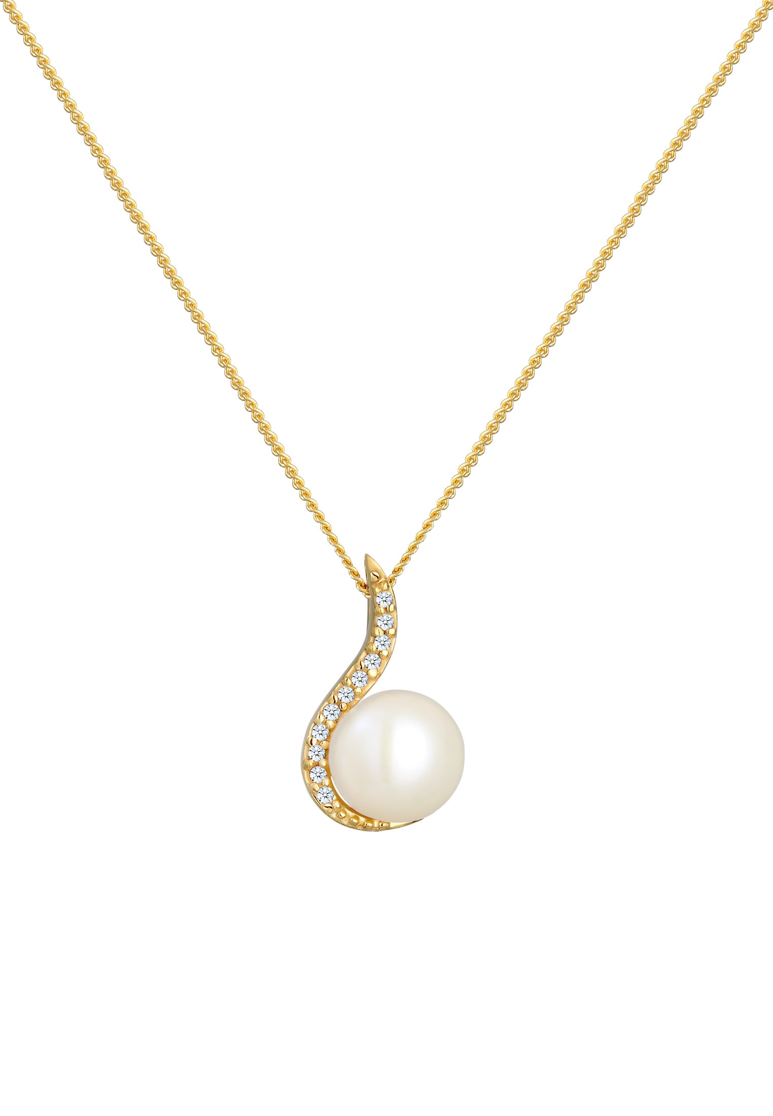 Elli DIAMONDS Perlenkette »Süßwasserzuchtperle Diamant Weiß (0.055 ct) 585 Gelbgold«
