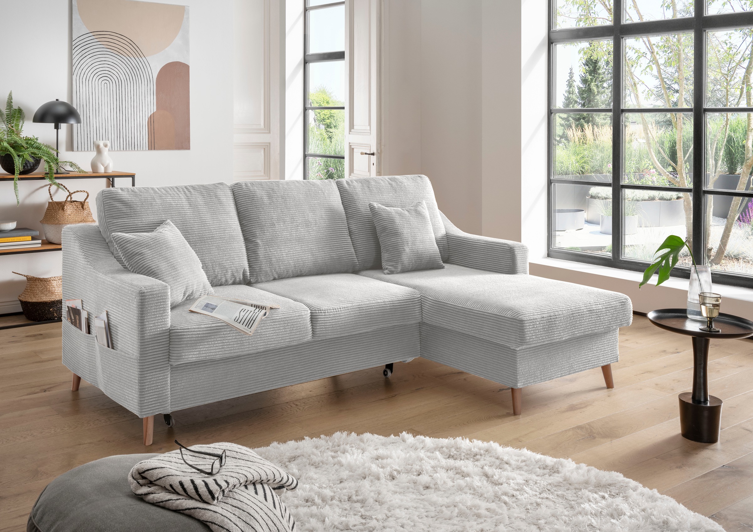 INOSIGN Ecksofa "Valentina L-Form", 2 Zierkissen, mit Seitentasche, auszieh günstig online kaufen