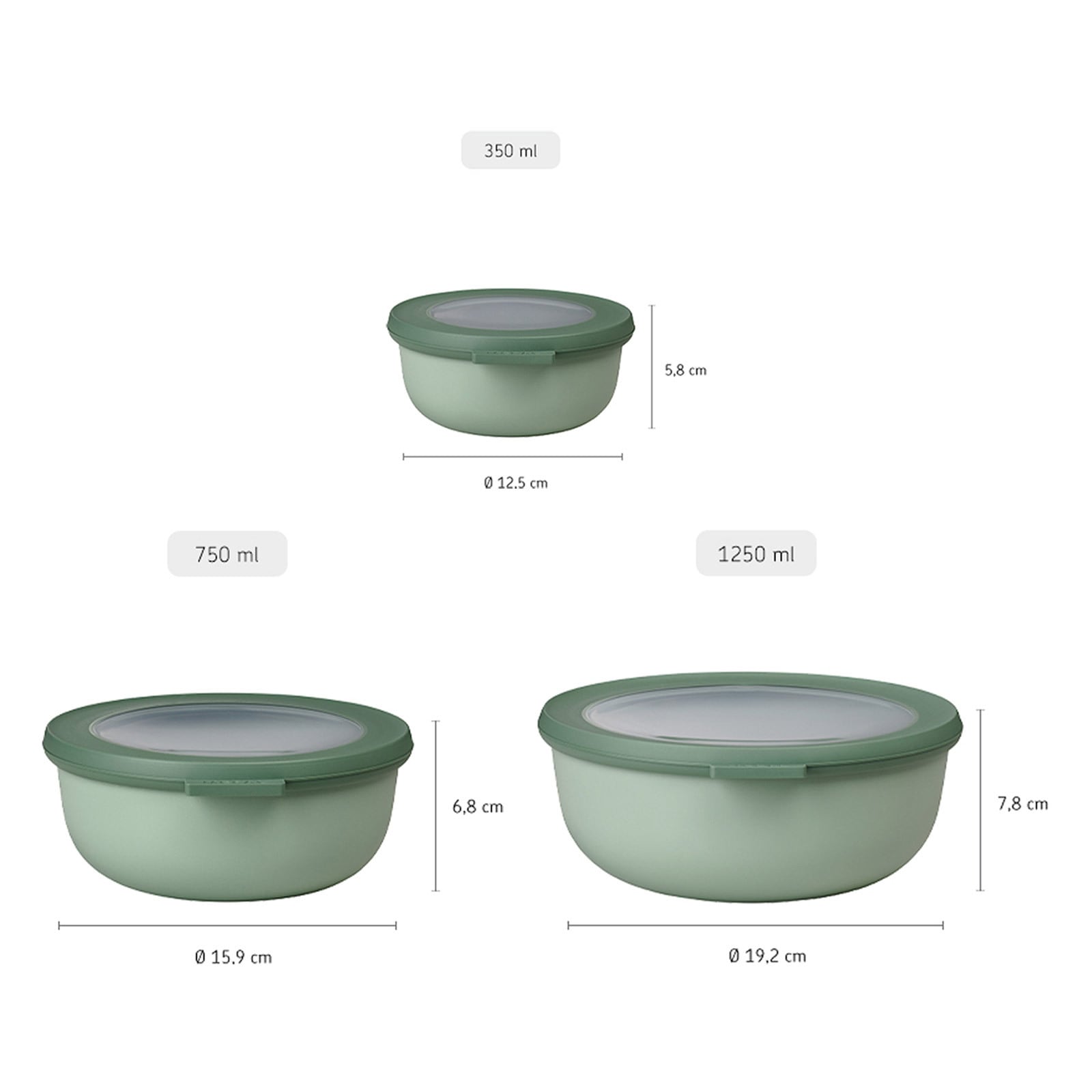 Mepal Frischhaltedose »Multischüssel Cirqula 0,35l 0,75l 1,25l 3er Set«, (3 tlg.)