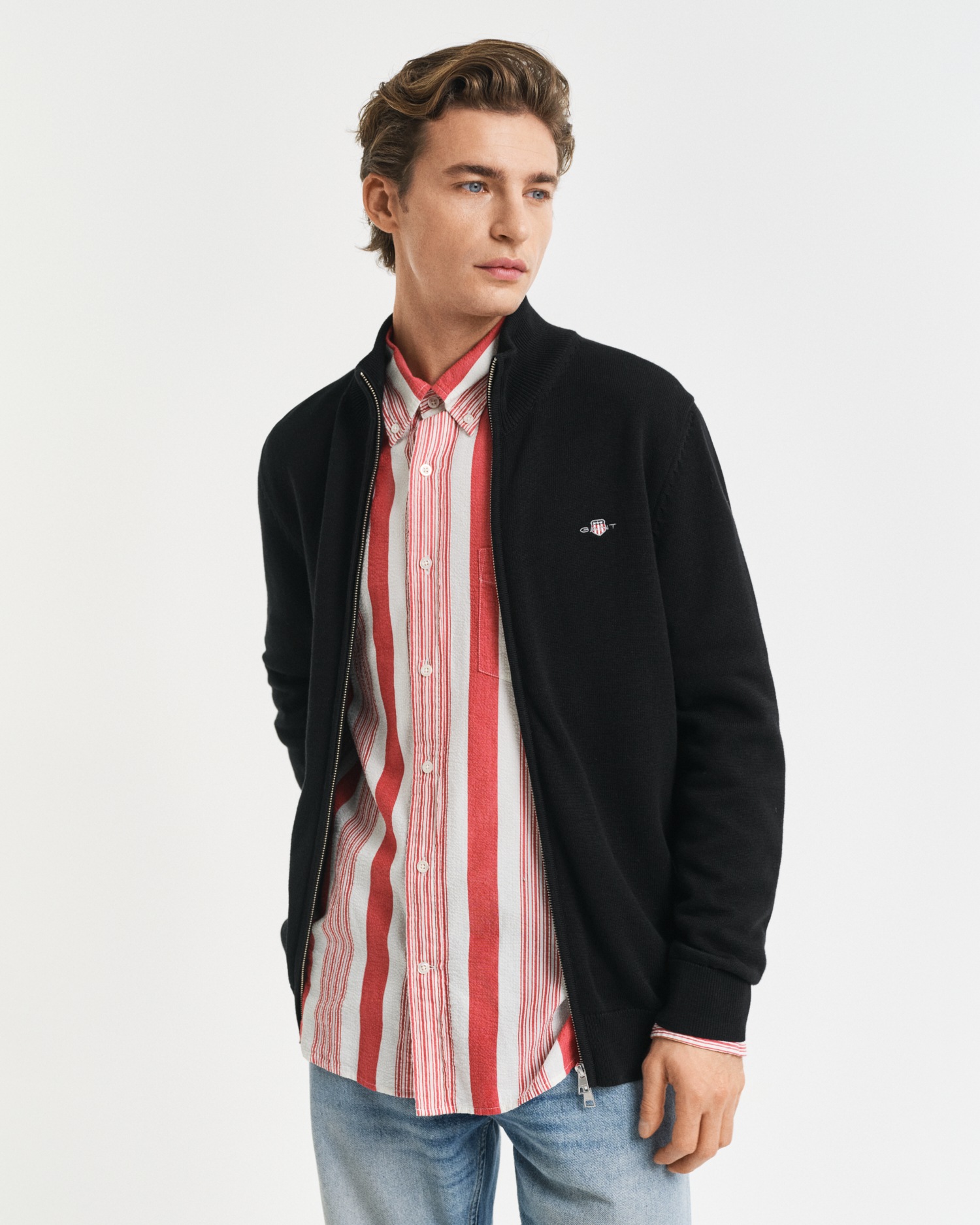 Gant Cardigan »CASUAL COTTON ZIP CARDIGAN«, Mit Rippbündchen an Stehkragen, Ärmeln und Saum