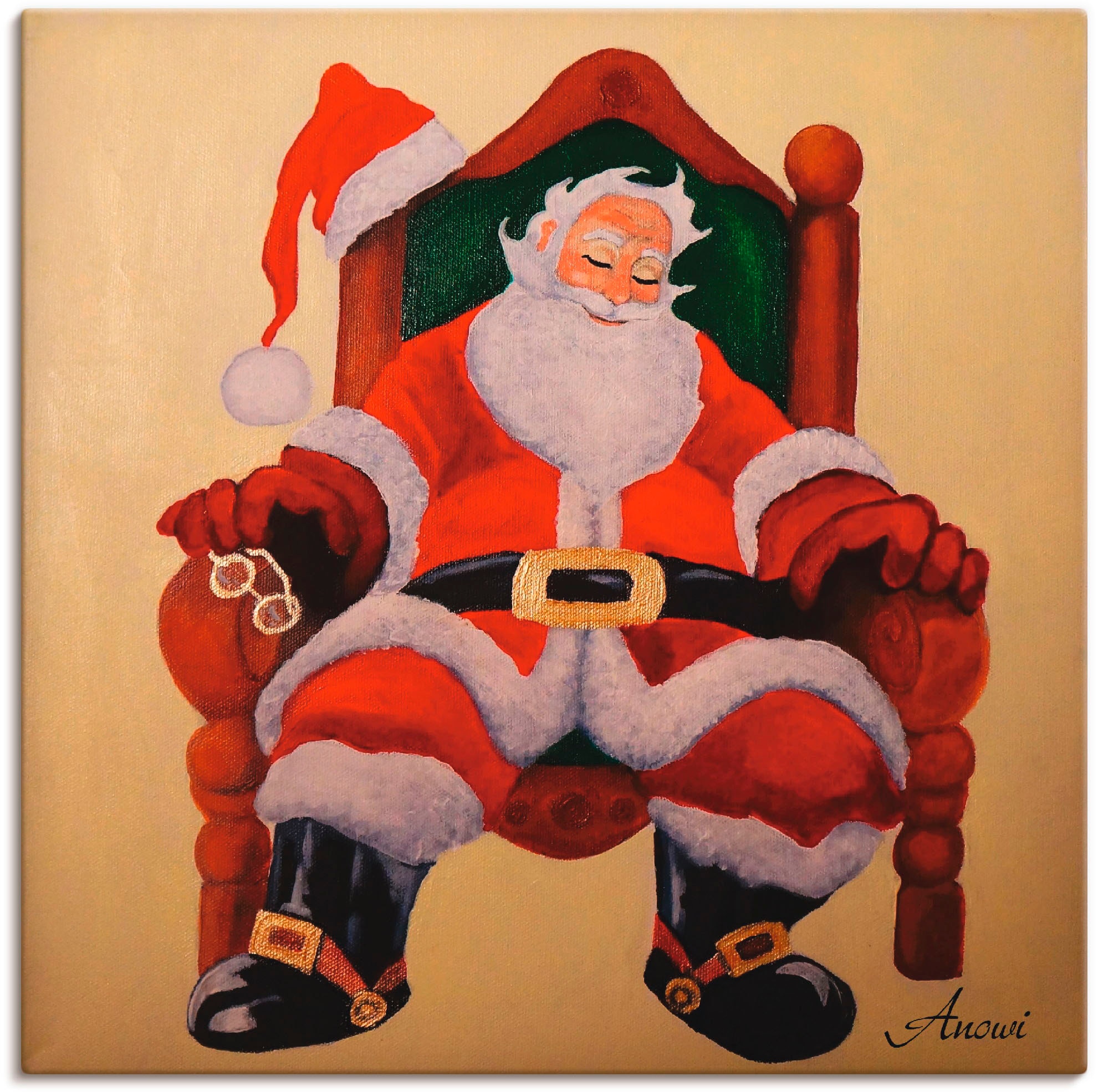 Artland Leinwandbild "Schlafender Weihnachtsmann", Weihnachten, (1 St.), auf Keilrahmen gespannt