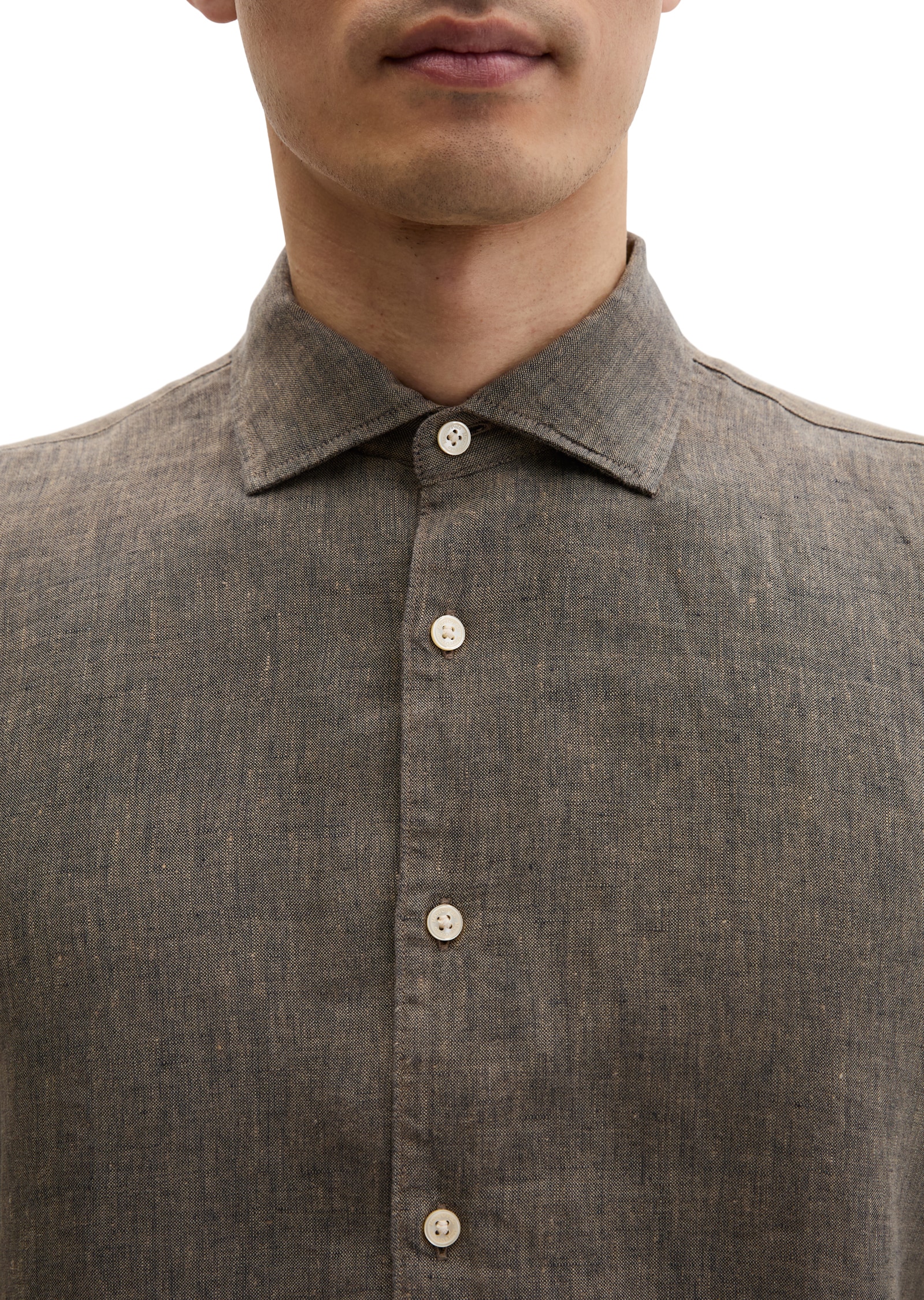 Marc O'Polo Langarmhemd shaped fit aus feinem Leinen-Chambray