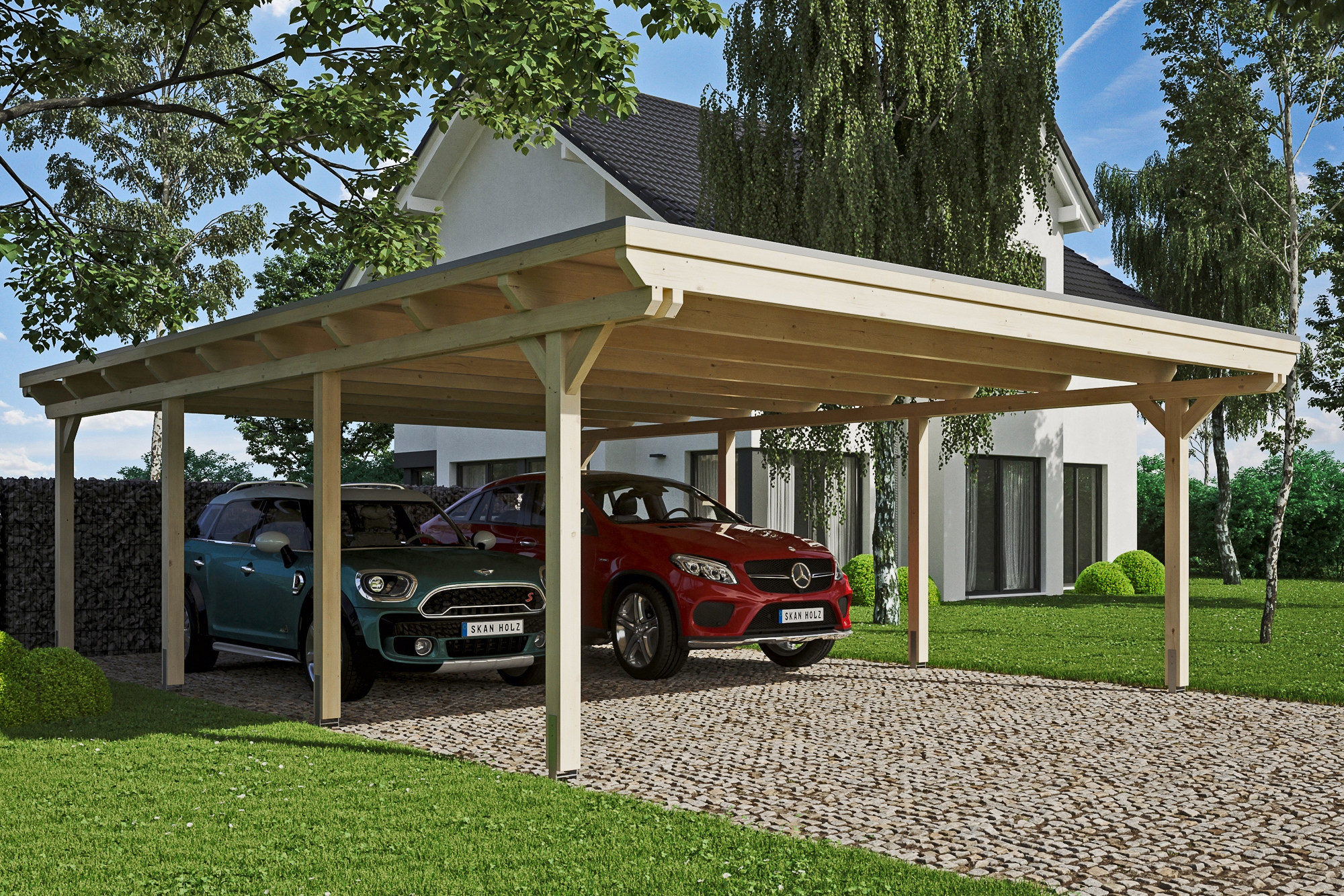 Doppelcarport »Emsland«, Holz, 550 cm, natur, versch. Farben