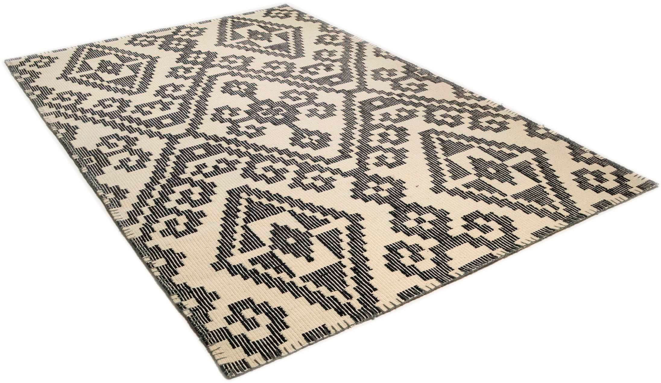 TOM TAILOR HOME Wollteppich "Large Pattern Kelim, Handwebteppich" rechteckig 6 mm Höhe reine Wolle, Rauten Muster, handgewebt, Boho-Style, Wohnzimmer