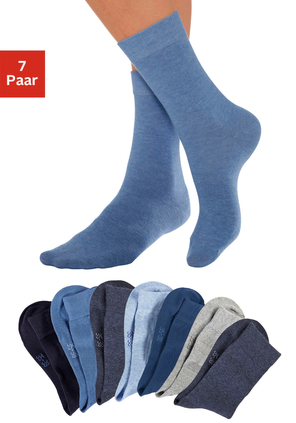 LAVANA Damen Basicsocken, Gr. 39, blau, Baumwolle, Elasthan, Polyamid, melange, Socken, mit druckfreiem Bündchen