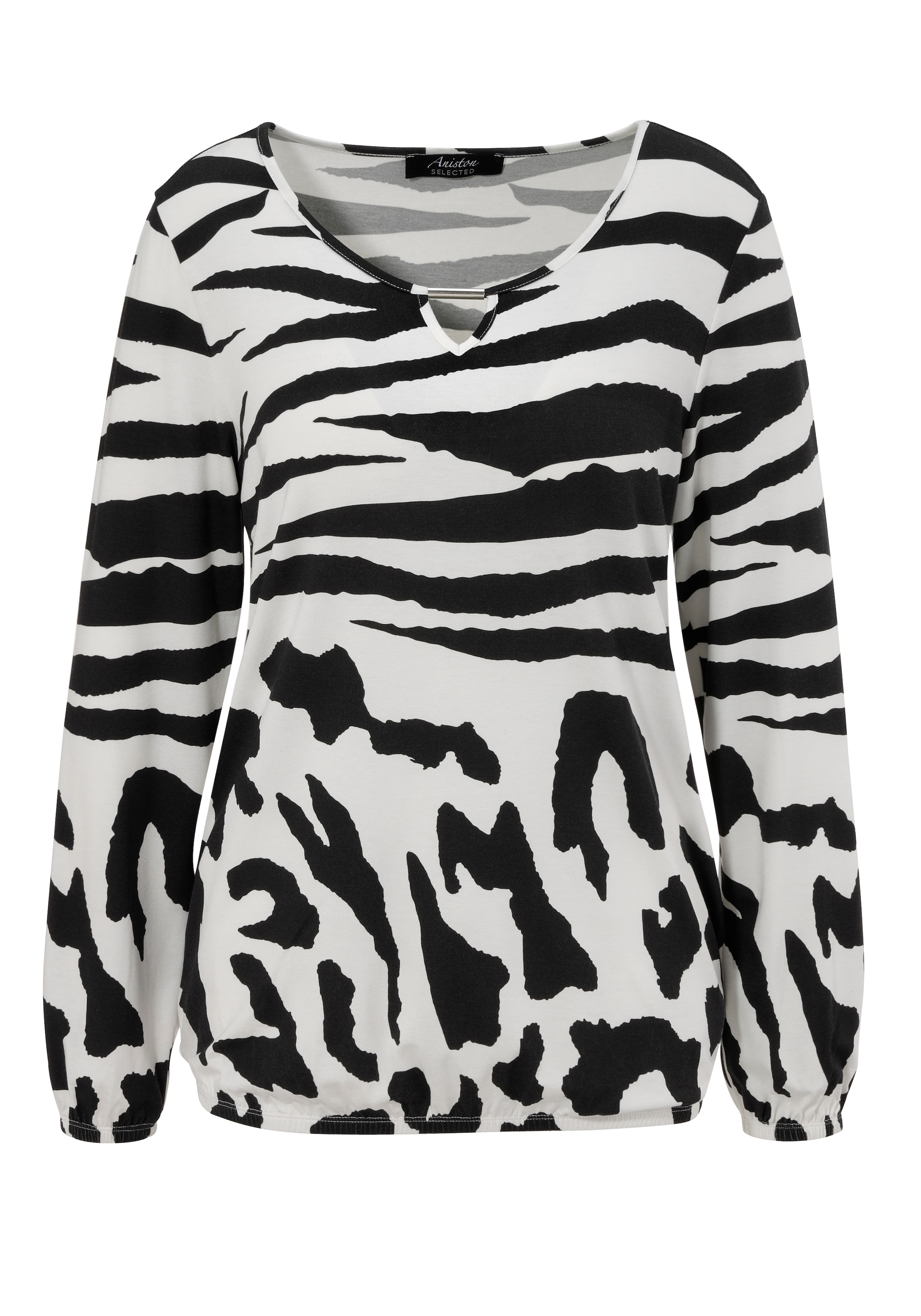 Aniston SELECTED Langarmshirt, mit Cut-Out, Schmuckelement und Animal-Prints