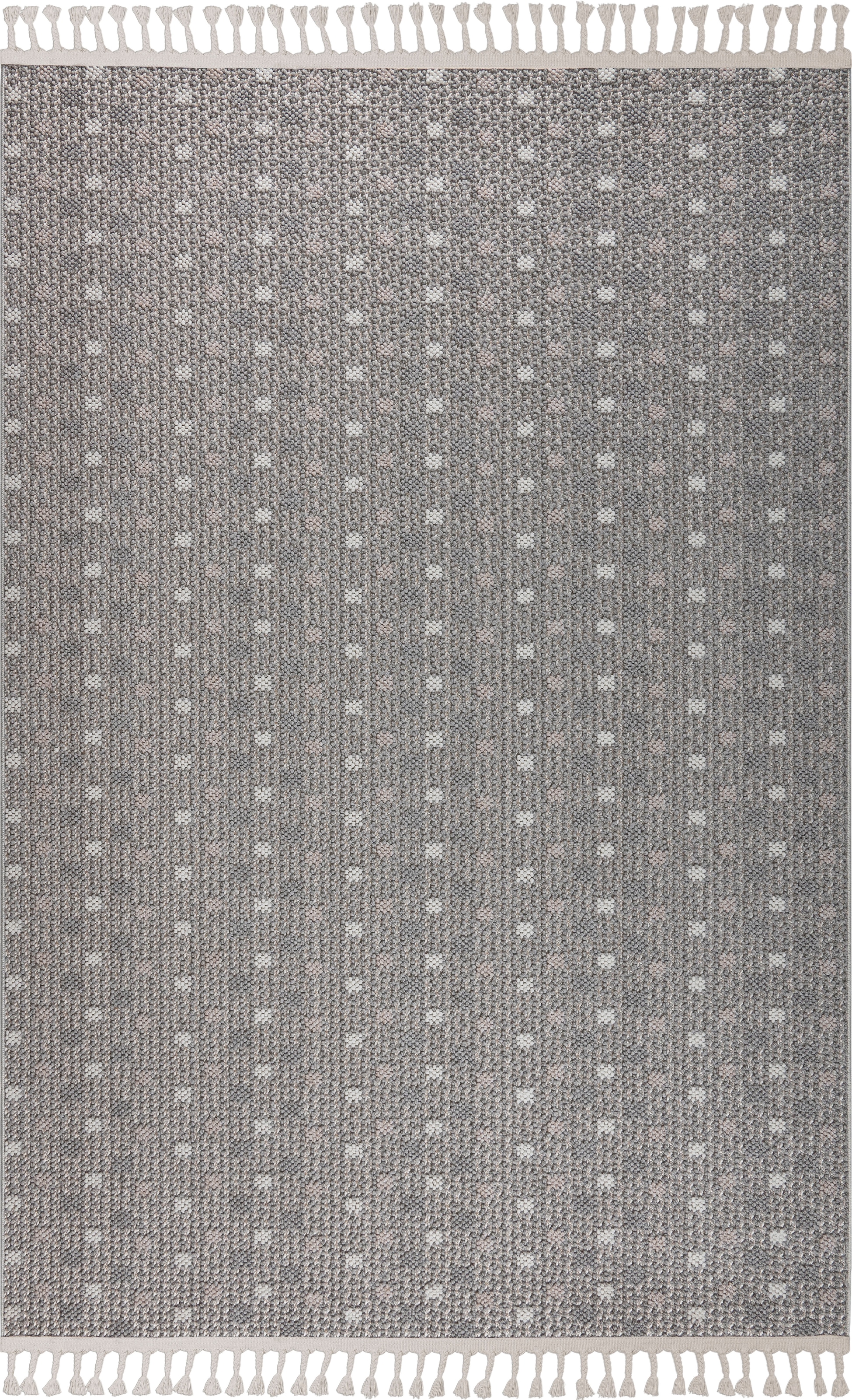 Bruno Banani Teppich »Dotty«, rechteckig, 6 mm Höhe, Woll-Optik, Hoch-Tief Struktur, In- und Outdoor geeignet, mit Fransen