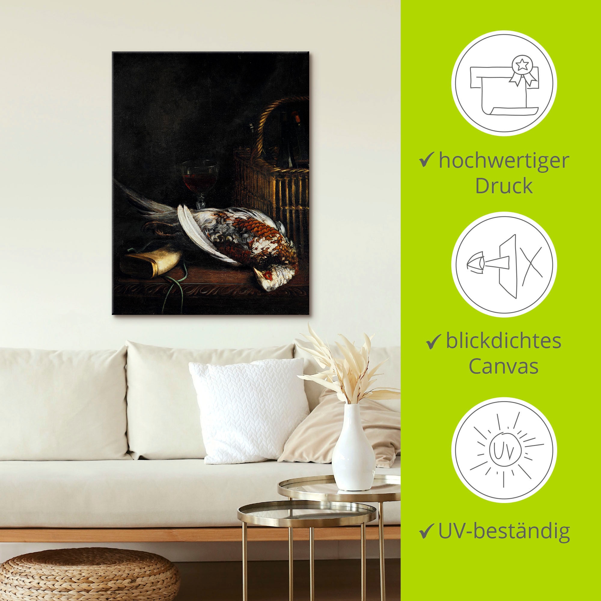 Artland Leinwandbild »Stillleben mit Fasan.«, Arrangements, (1 St.), auf Keilrahmen gespannt
