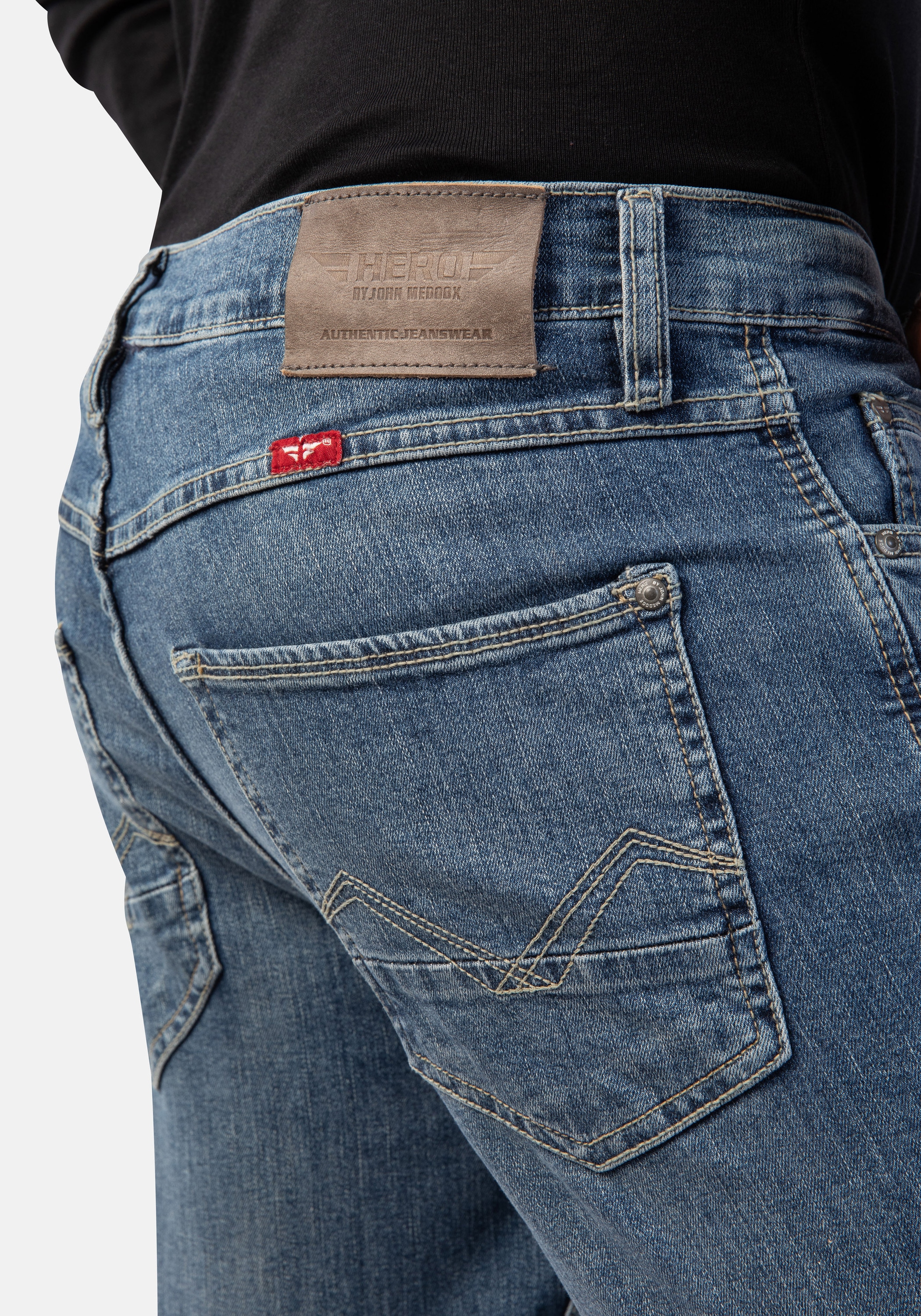 HERO by John Medoox 5-Pocket-Jeans »Portland Denim Slim Straight Stretch«, Straight Fit Casual Clean Wash Denim Jeans für Herren
