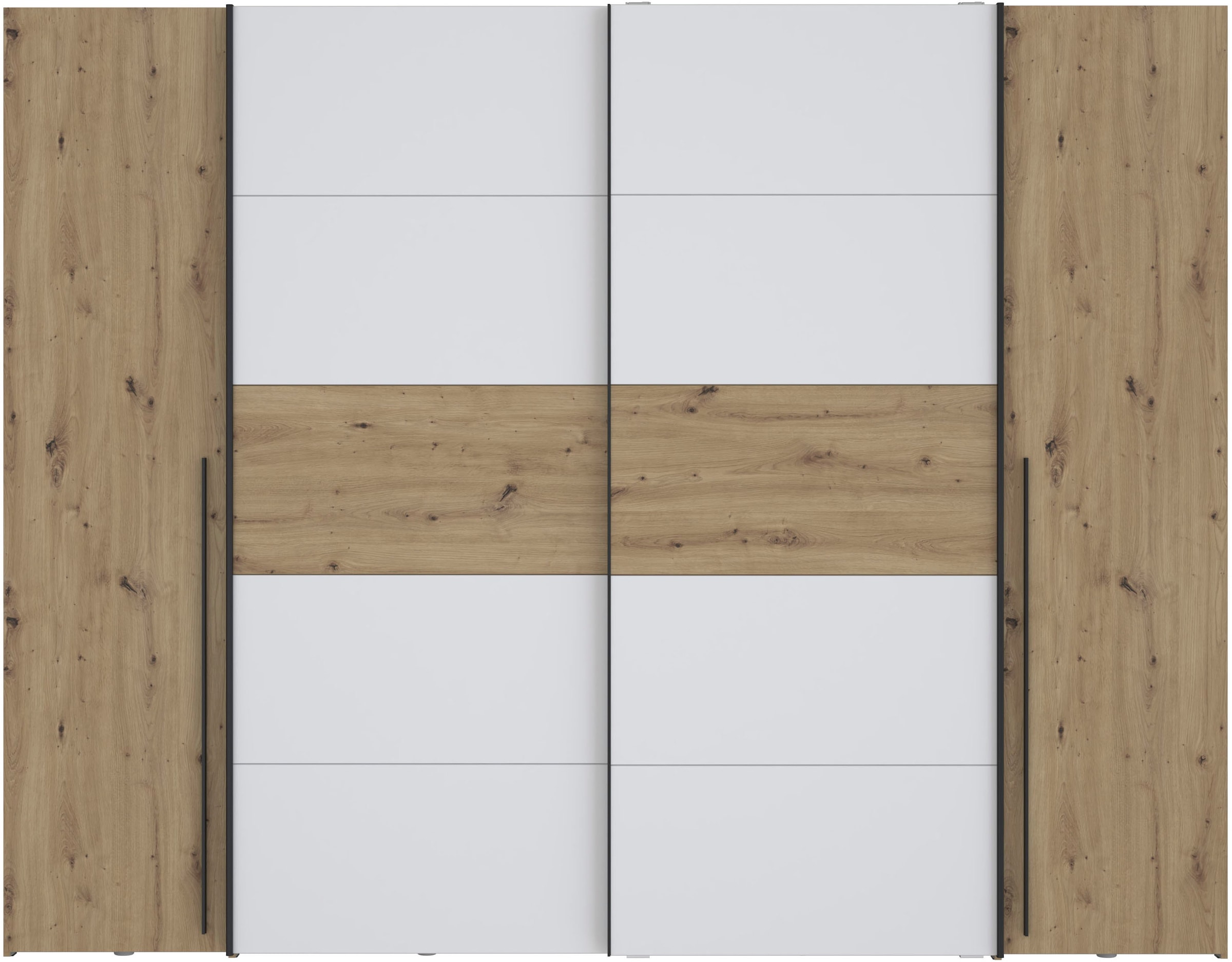FORTE Dreh-/Schwebetürenschrank »Narago, TOPSELLER, Made in Europe, zeitloses Design«, (B/H/T ca. 270x210X61cm, Farbe Weiß auch mit Spiegeln erhältlich), viele Einlegeböden teilweise variabel einsetzbar, maximaler Stauraum