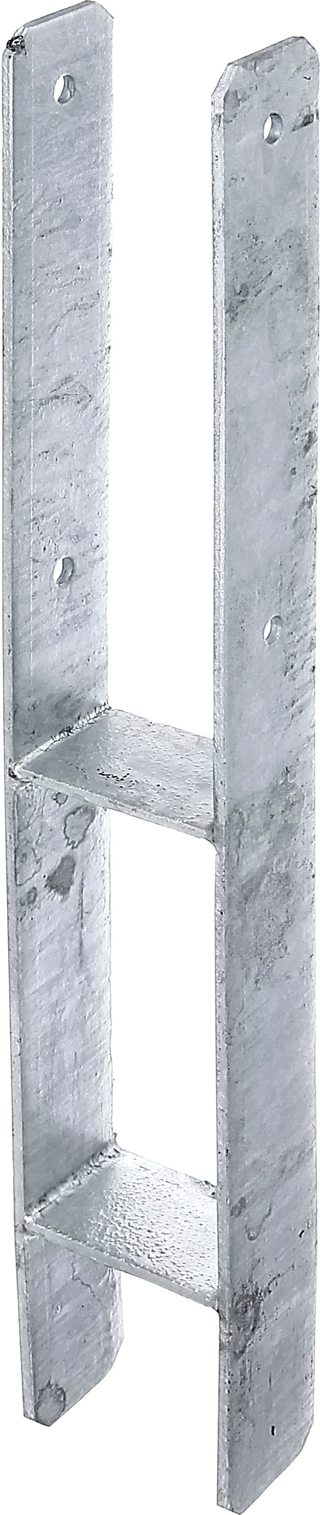ALBERTS H-Pfostenanker, B/H/T: 8,1cm x 30cm x 6cm, grau, Bodenanker, feuerverzinkt, lichte Breite 81 mm, Gesamthöhe 600 mm
