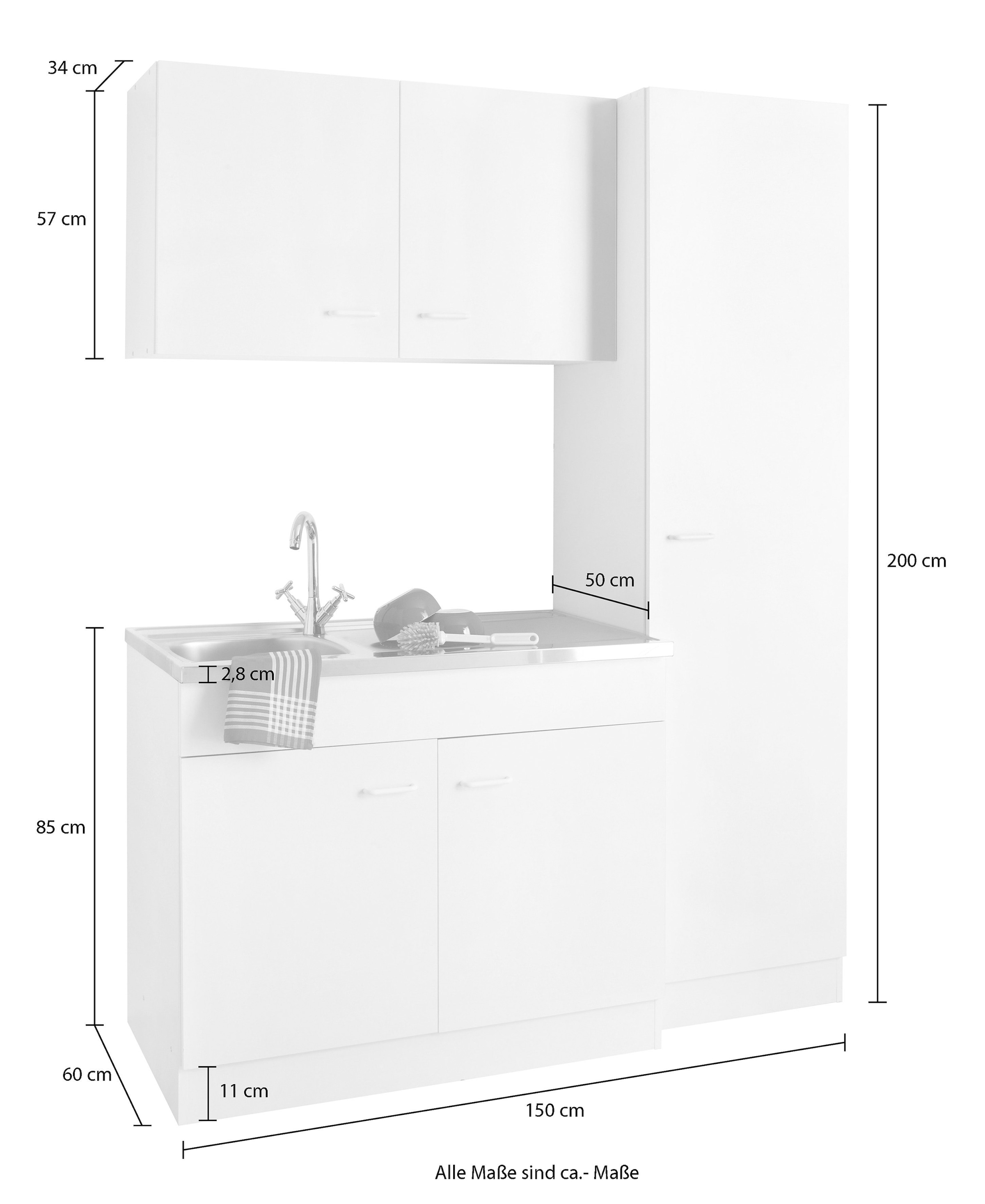 KOCHSTATION Pantryküche »KS-Elster«, ohne E-Geräte, Breite 150 cm