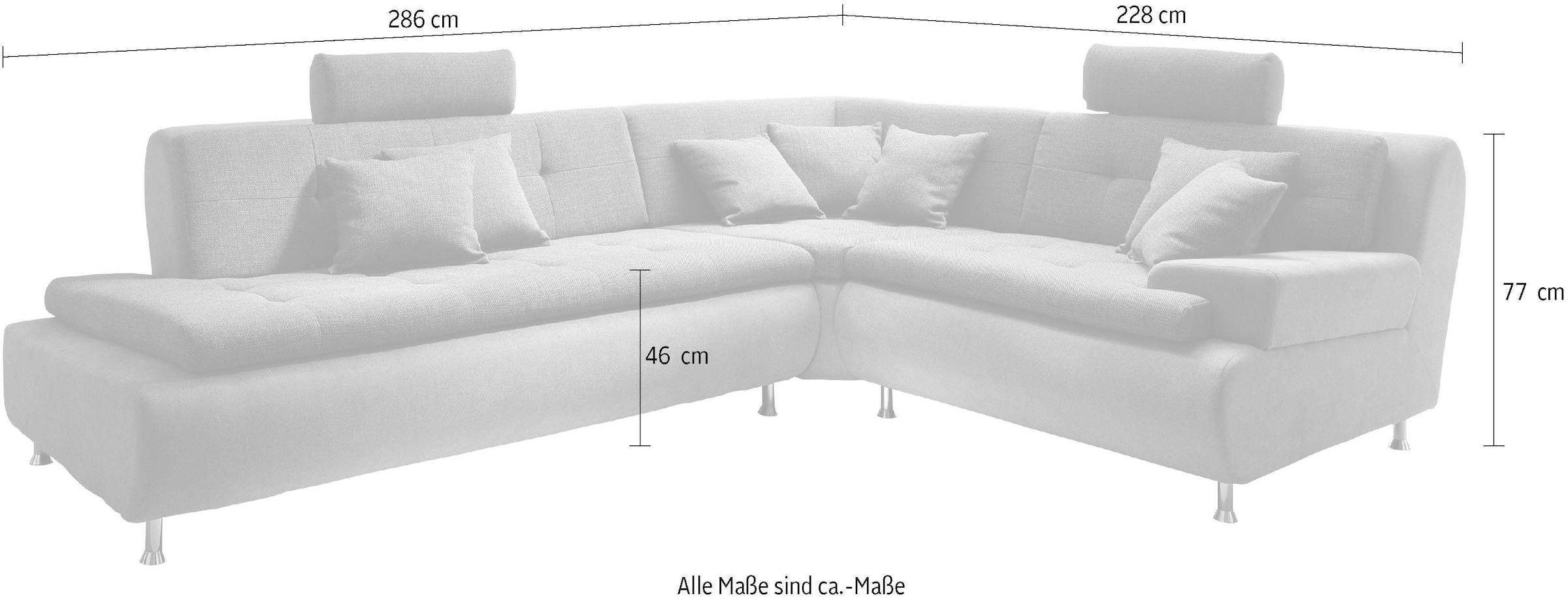 Trends by HG Ecksofa "Lounge L-Form", mit Kopfstützen und Metallfuß, frei i günstig online kaufen