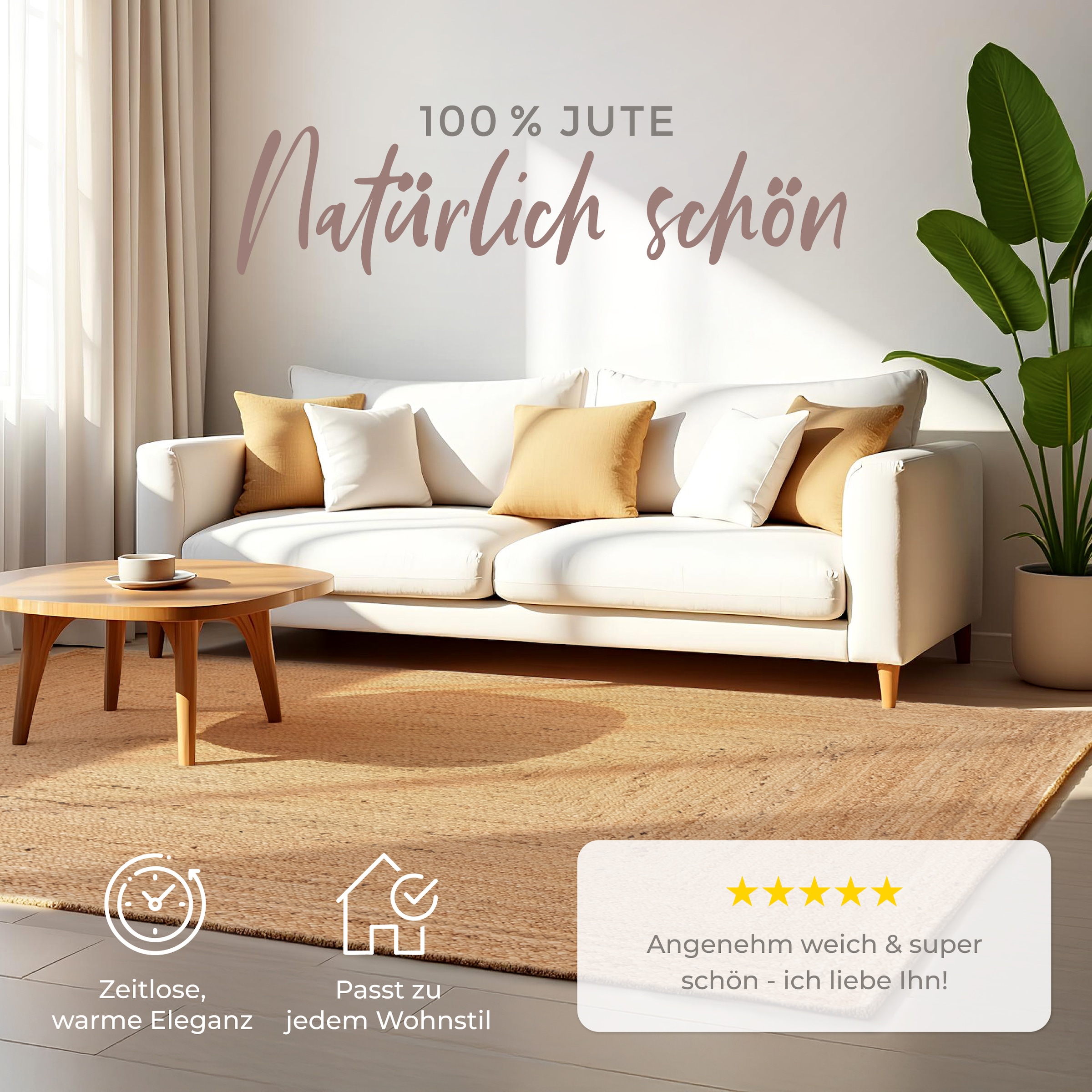 carpetfine Teppich »Nele Juteteppich Naturfaser«, rechteckig, 6 mm Höhe, geflochtener Wendeteppich aus 100% Jute, quadratisch und als Läufer