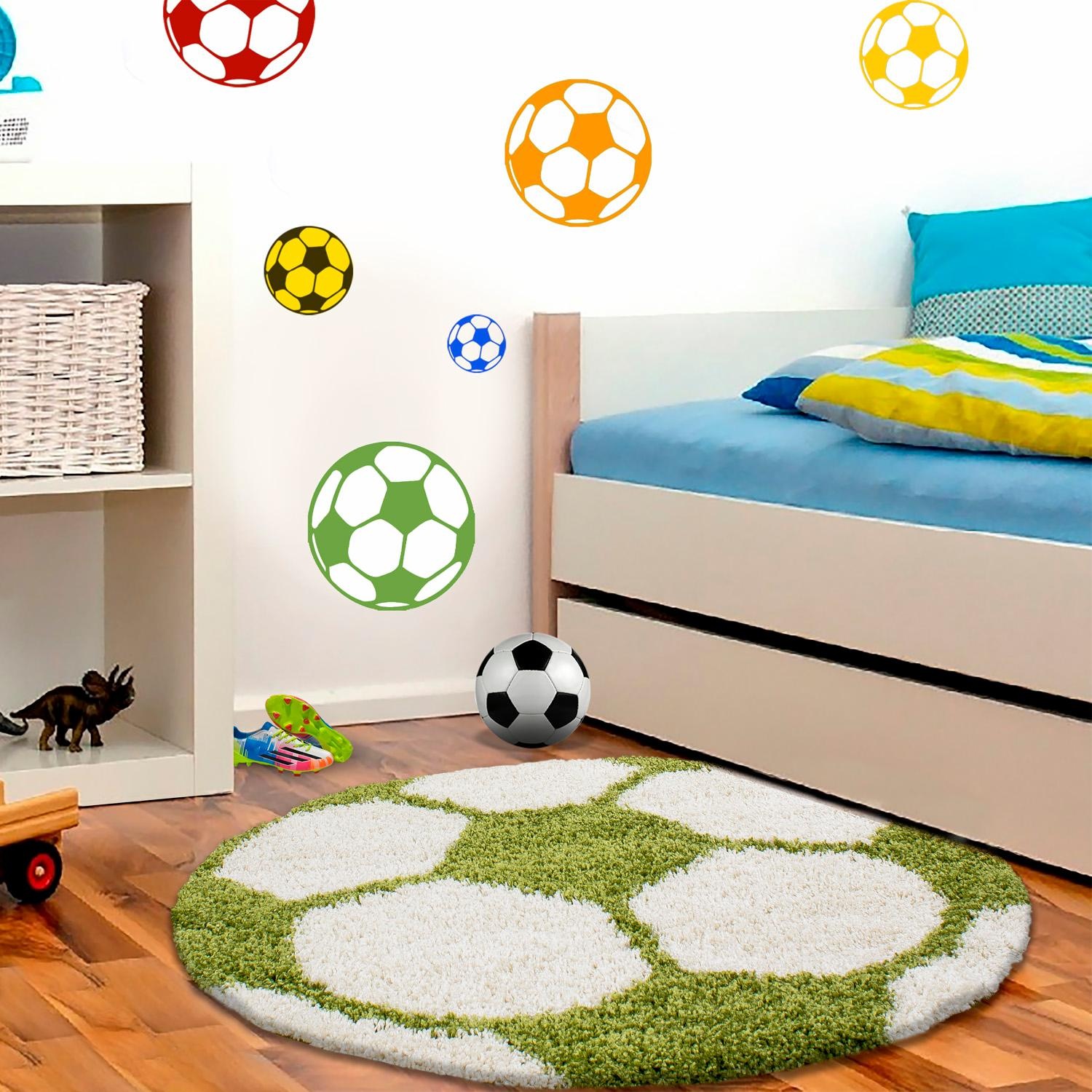 Kinderteppich AYYILDIZ TEPPICHE "Fun 6001" Gr. 9, grün, H:30mm Ø:100cm, Kunstfaser, Teppiche, Kinderteppich, Fußball Design