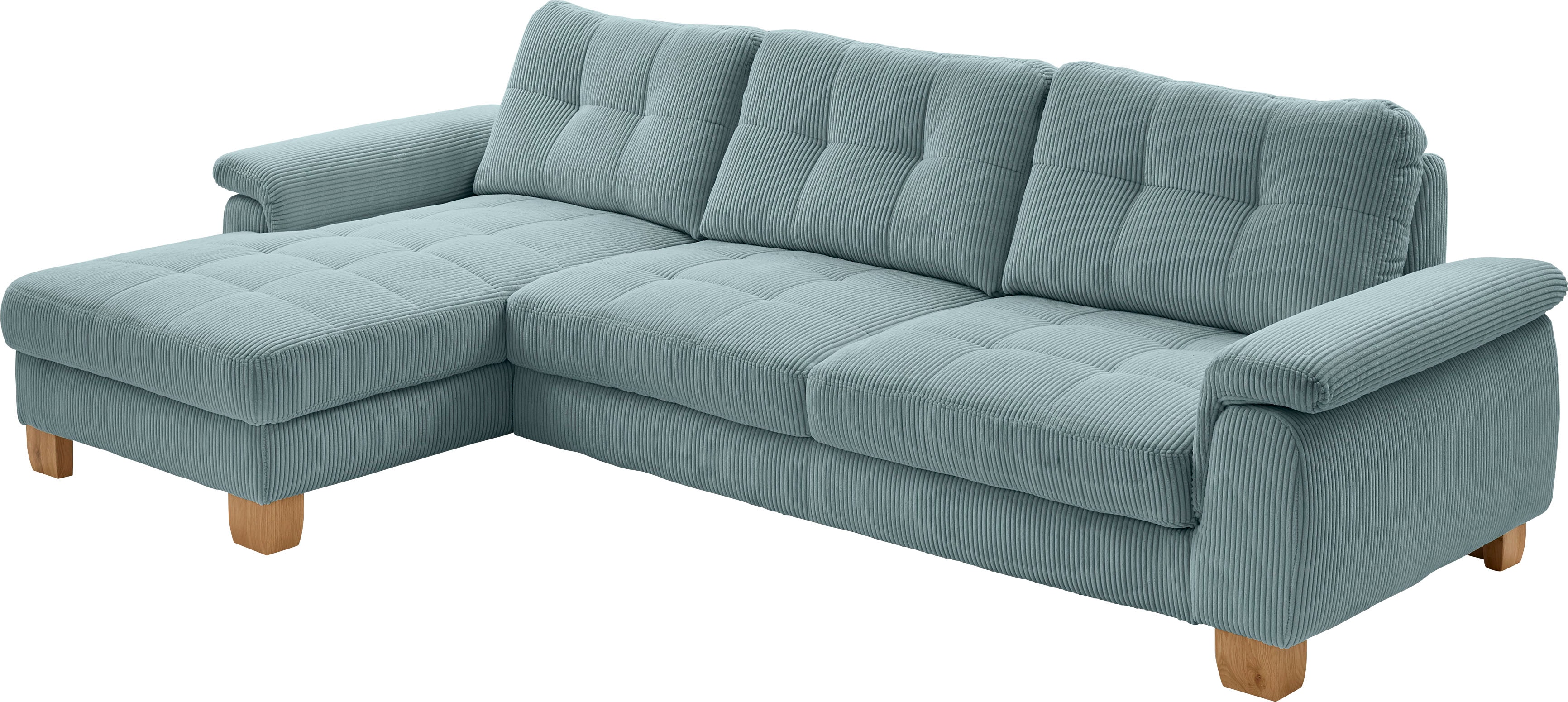 Die PlanBar Ecksofa "PP-LA19101 L-Form, Breite 316 cm" wahlweise mit Schlaffunktion und verstellbaren Kopfstützen, in Cord