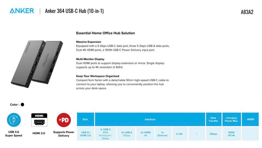 USB-Adapter »Hub 364 USB C Hub (10-in-1, Dual 4K HDMI)«