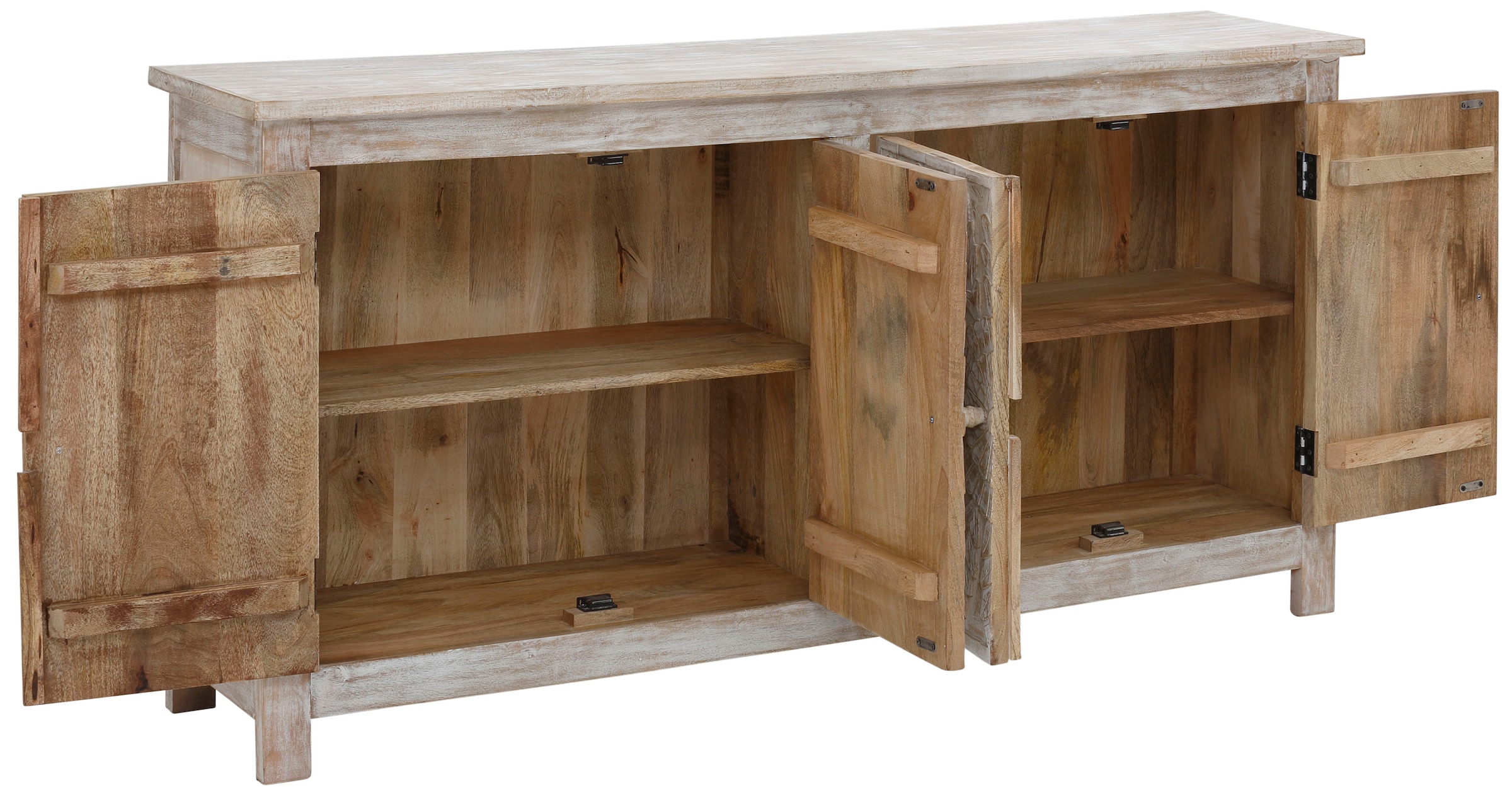 Home affaire Sideboard »Fenris«, aus massiven Mangoholz, mit dekorativen  Schnitzereien, Breite 175 cm | BAUR | Mehrzweckschränke