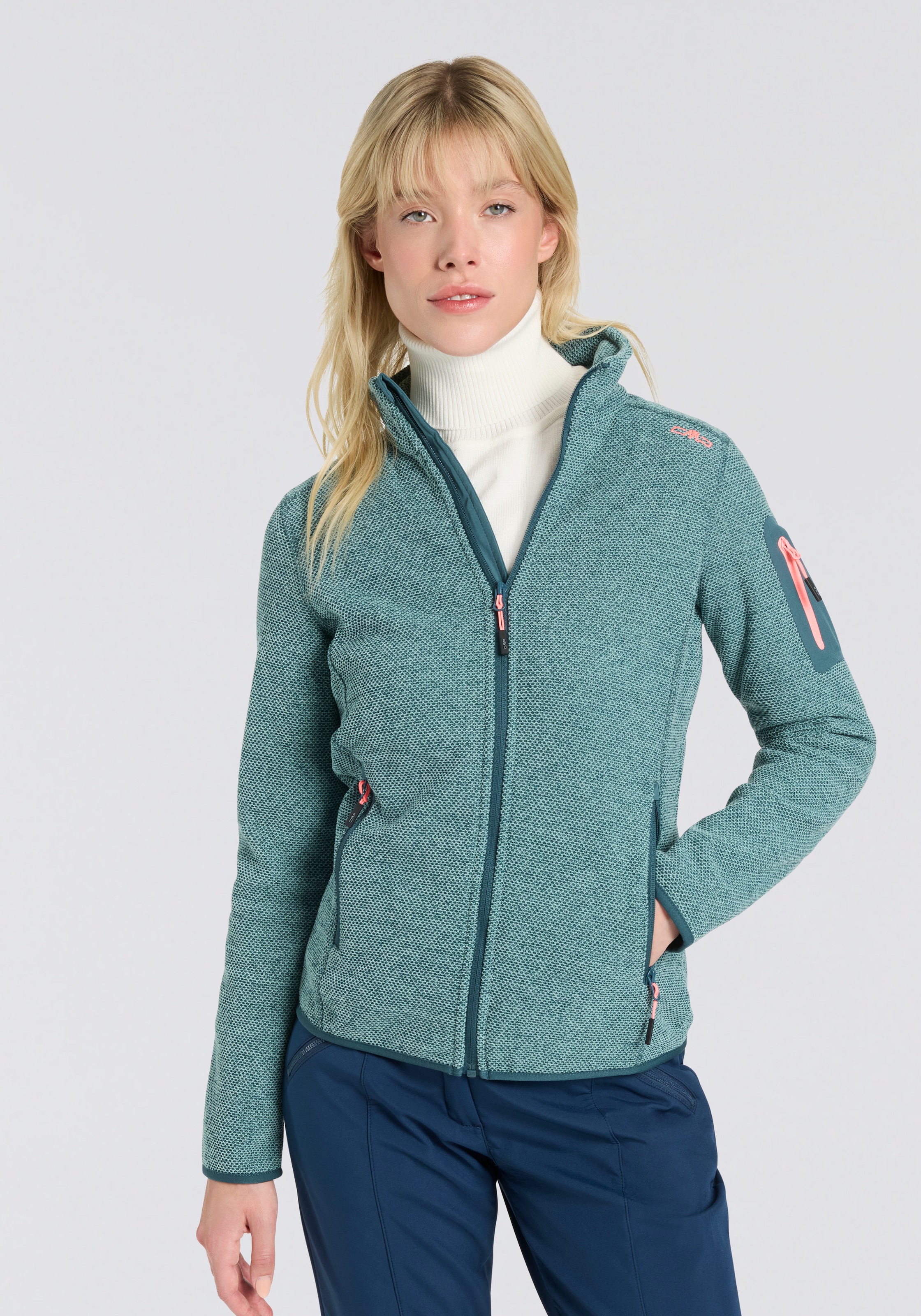 CMP Damen Strickfleecejacke "KNITTED MELANGE FLEECE WOMAN JACKET", grün, Gr. 40, Strick, Obermaterial: 100% Polyester, Jacken, Wärmeisolierend &