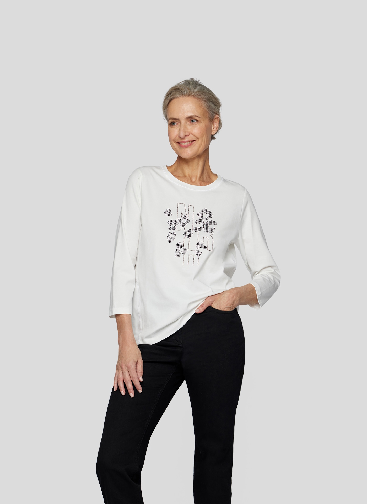 Rabe Print-Shirt "RABE Stilvolles 3/4-Arm-Shirt mit Strass-Print"