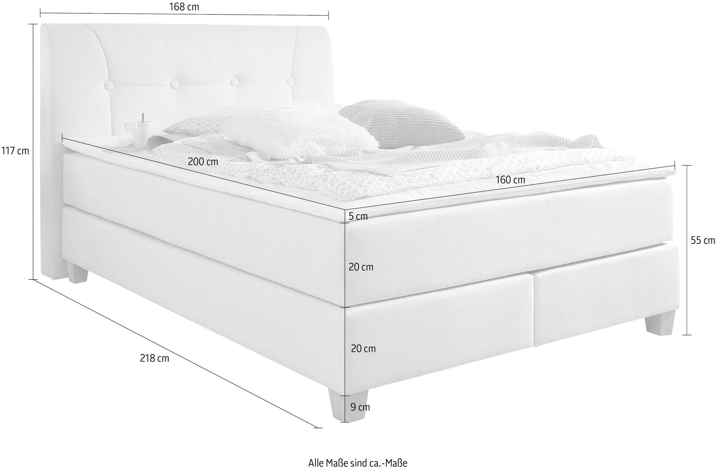 Home affaire Boxspringbett »Calloway«, inkl. Topper, XXL-Ausführung, in 4 Farben, 5 Breiten, 3 Matratzenarten