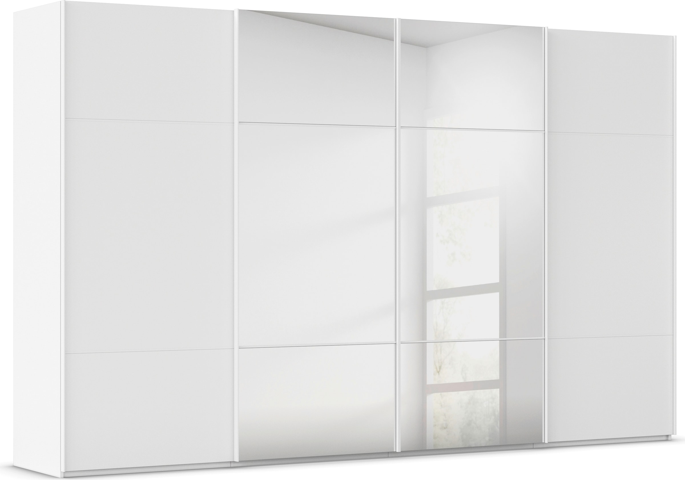 rauch Schwebetürenschrank "Kleiderschrank Schrank Garderobe Schlafzimmerschrank SCALE-TRIO" edle dreigeteilte Front mit 2 Zierleisten und Spiegel MADE IN GERMANY