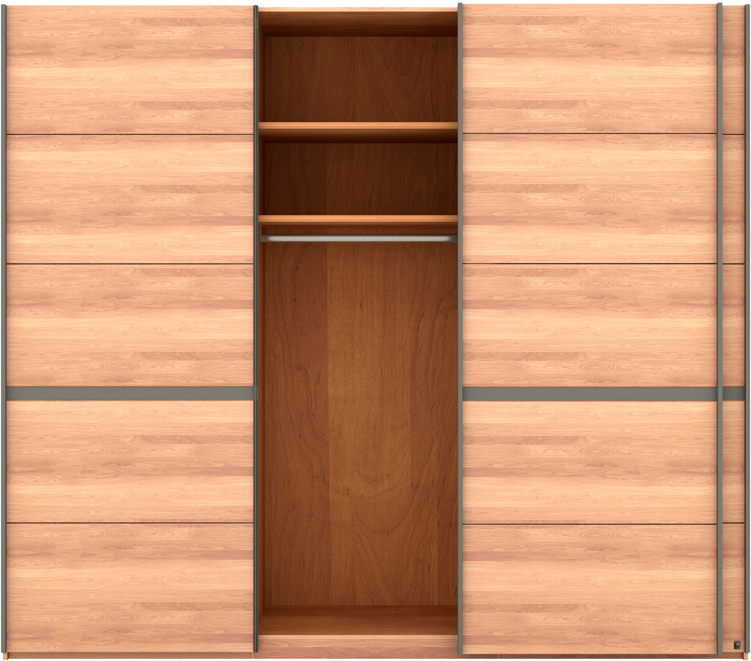 Musterring Schwebetürenschrank »Sorrent, Kleiderschrank, Schrank, Schiebetüren«, (Teilmassiv Eiche, MADE IN GERMANY), Türen in Eiche massiv mit Kassetten-Optik, verschiedene Maße verfügbar