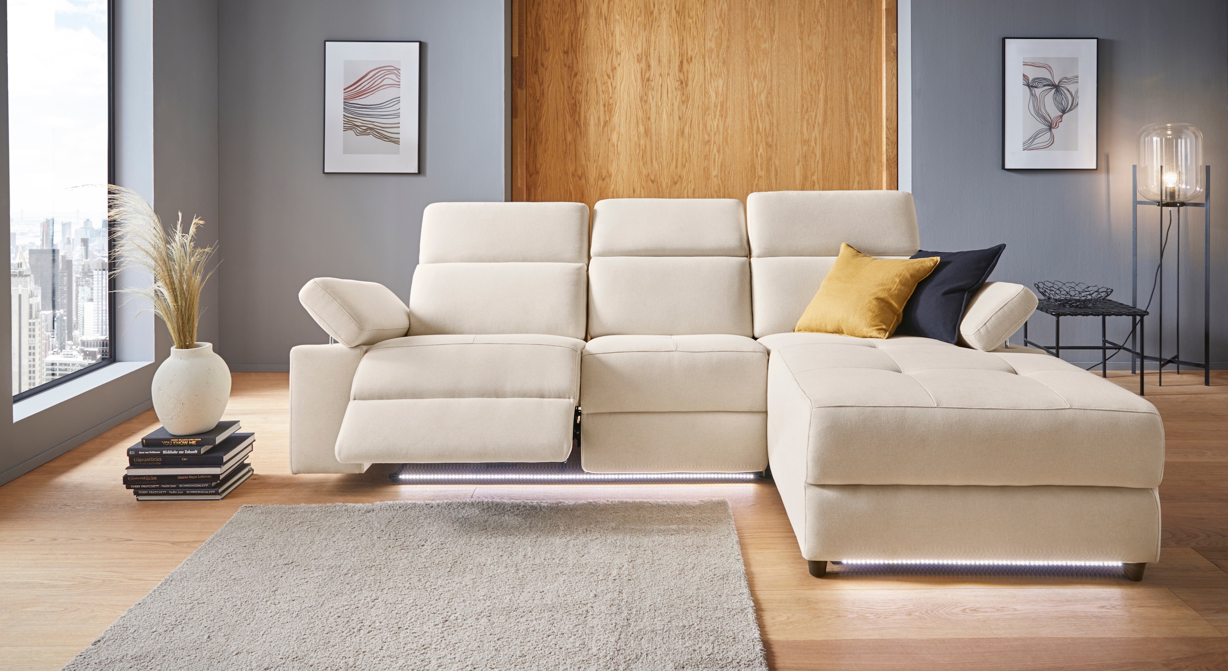 Places of Style Ecksofa »Kilado, L-Form,«, mit Relaxfunktion, verstellbarer Armlehne, Kopfteilverstellung