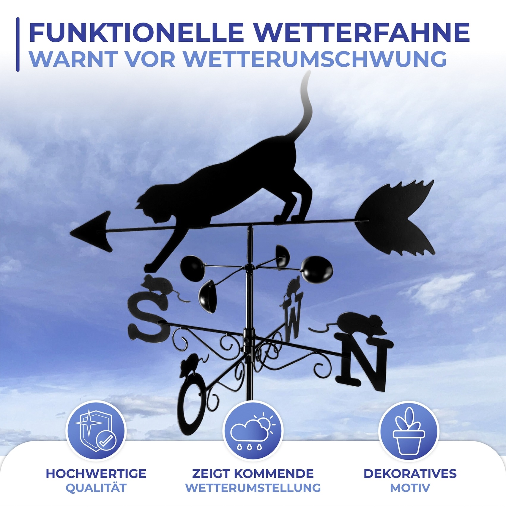 WENKO Wetterfahne »Katze« BxLxH: 50x40x170 cm