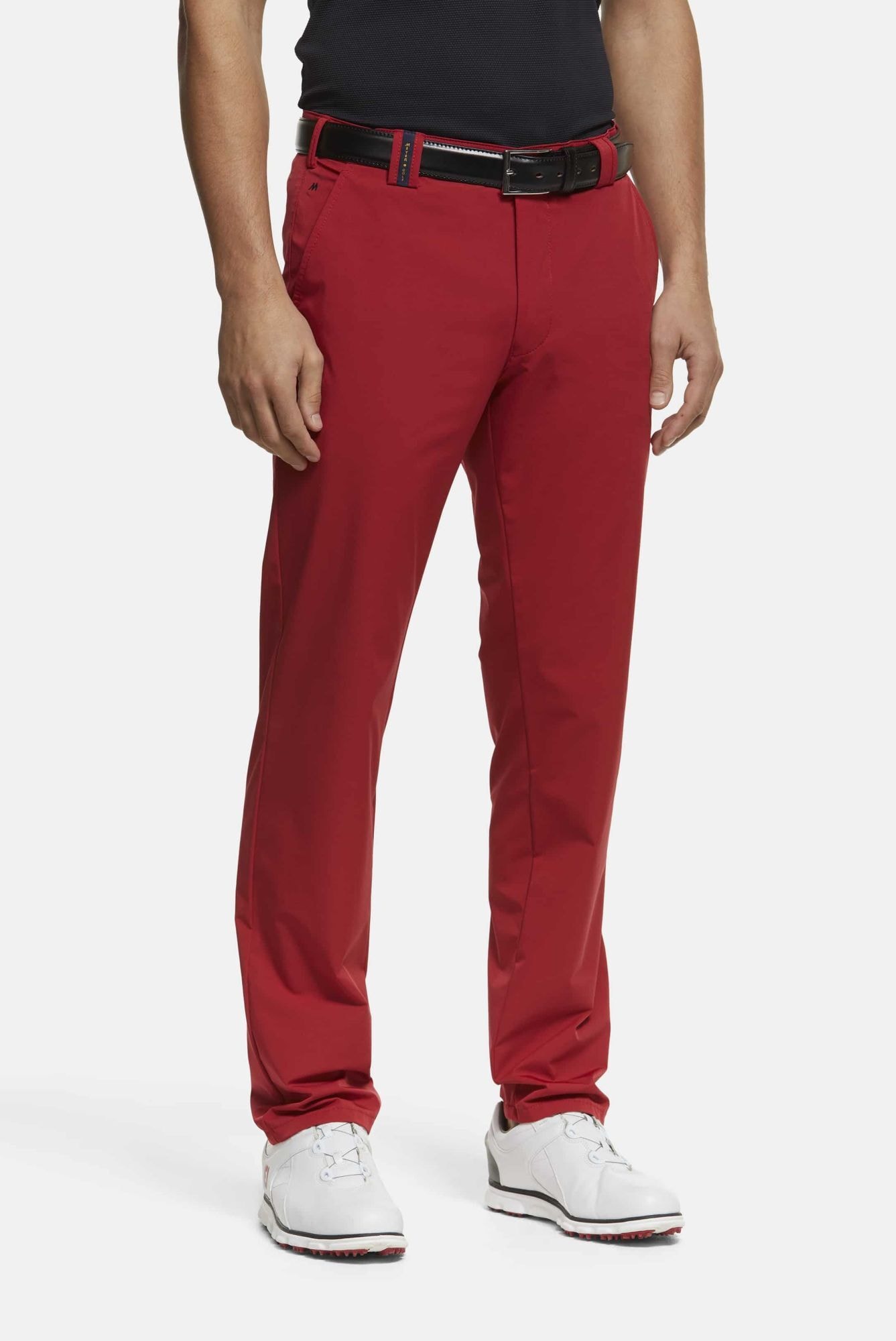Chinos MEYER "Augusta", Herren, Gr. 36, Länge 32, rot, 88% Polyamid, 12% Elasthan, unifarben, figurumspielend lang, Hosen, High Performance 4-Way-Stretch, aus der Golf Serie