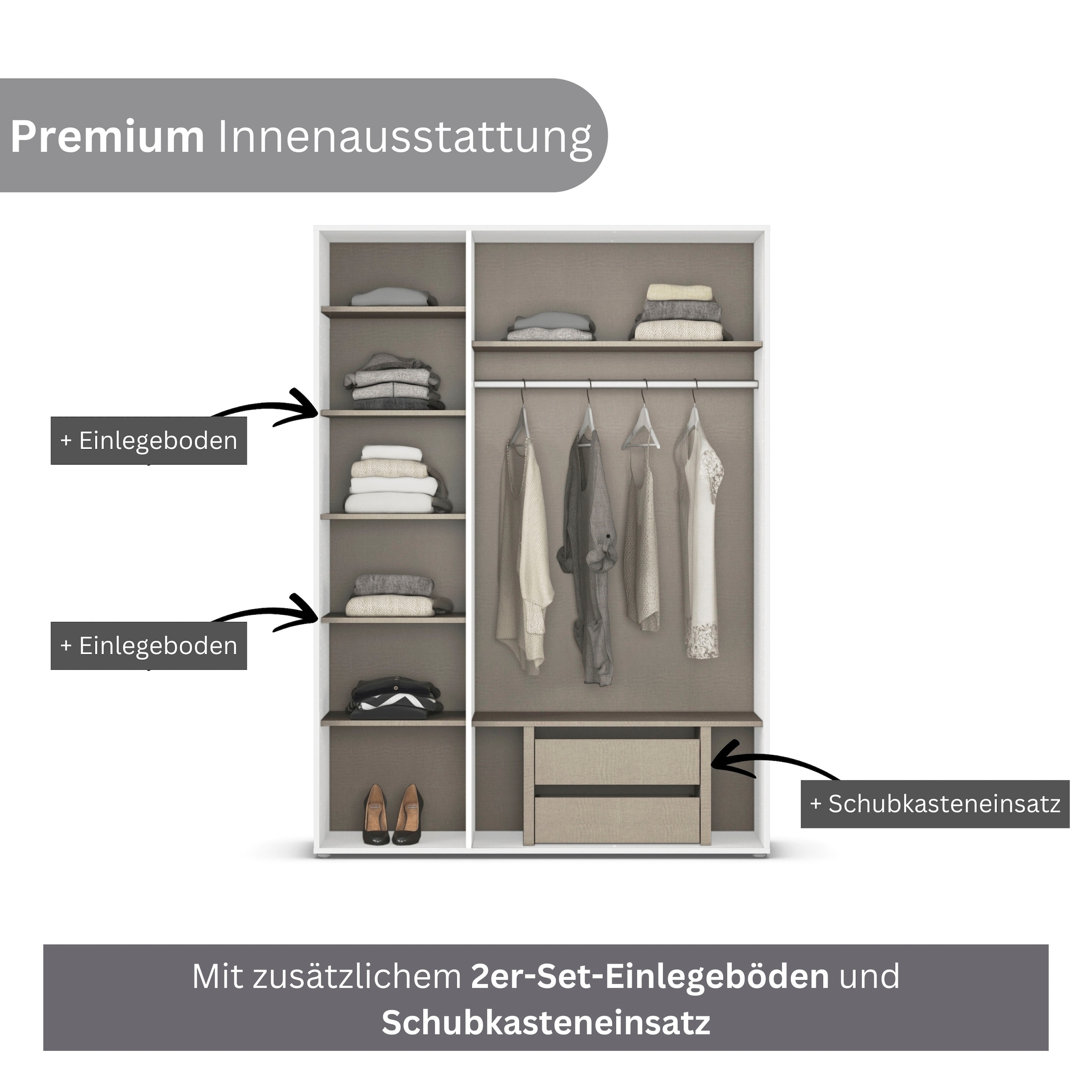rauch Drehtürenschrank »Kleiderschrank Schrank Garderobe Wäscheschrank SHINJO«, (in 3 verschiedenen Ausstattungen BASIC/CLASSIC/PREMIUM), Griffe und Füße aus Massivholz, viel Stauraum MADE IN GERMANY