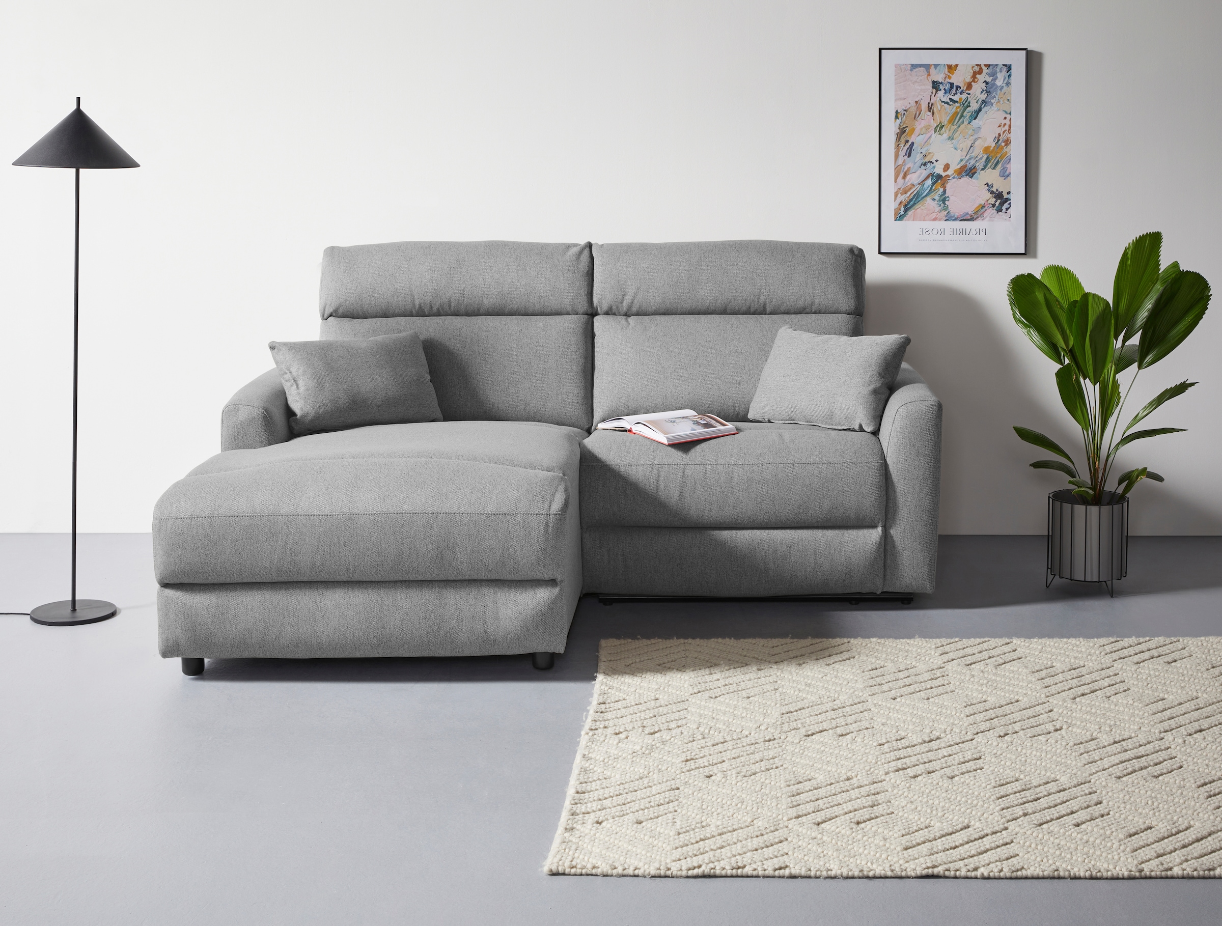 INOSIGN Ecksofa »JENNA, L-Form, 209cm, manuelle u. elektrische Funktion, mit USB A/C,«, Liegefunktion 105°-150°, Federkern, Struktur fein