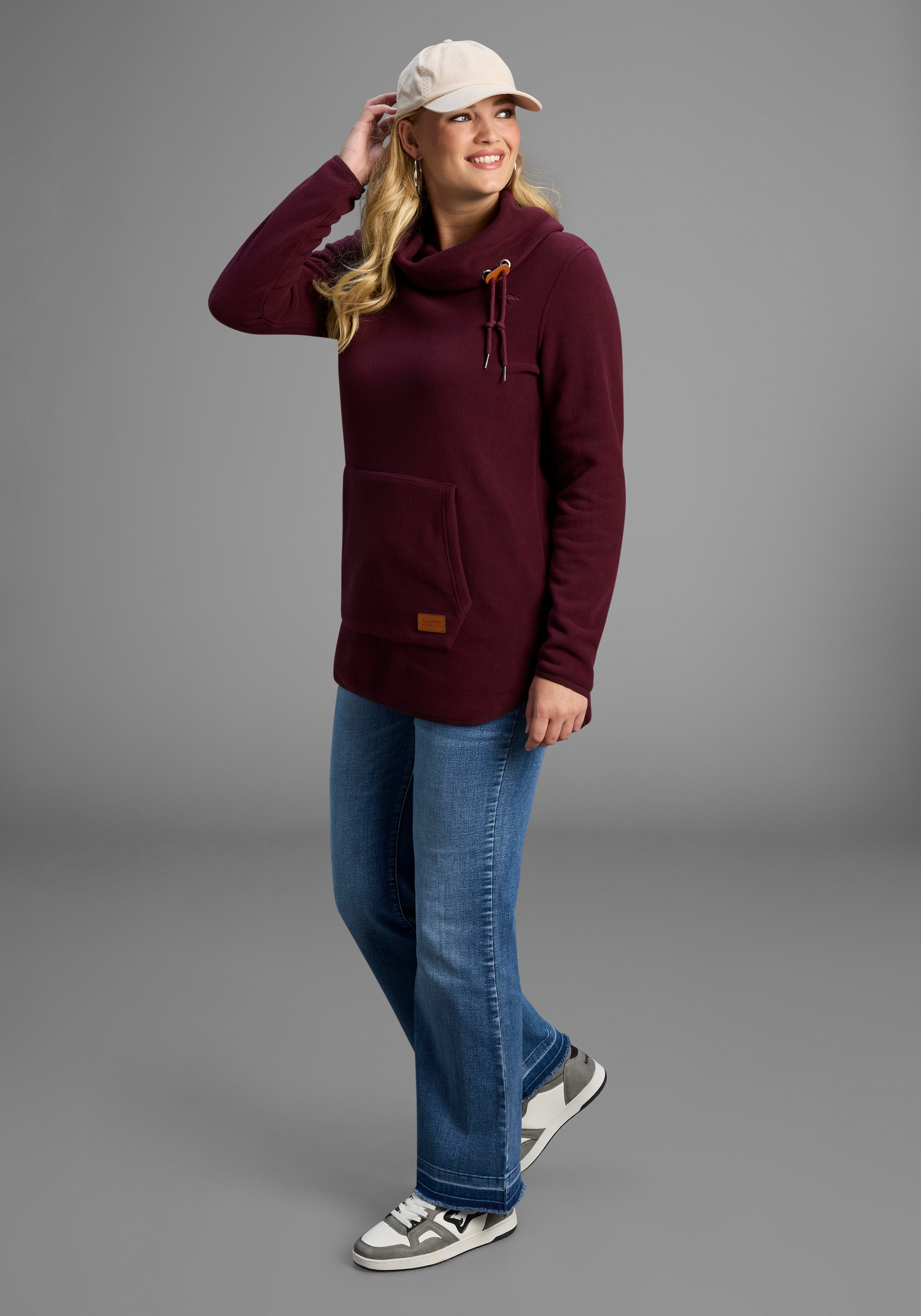 KangaROOS Fleecepullover, hochschließender Kragen mit regulierbarer Weite, große Größen