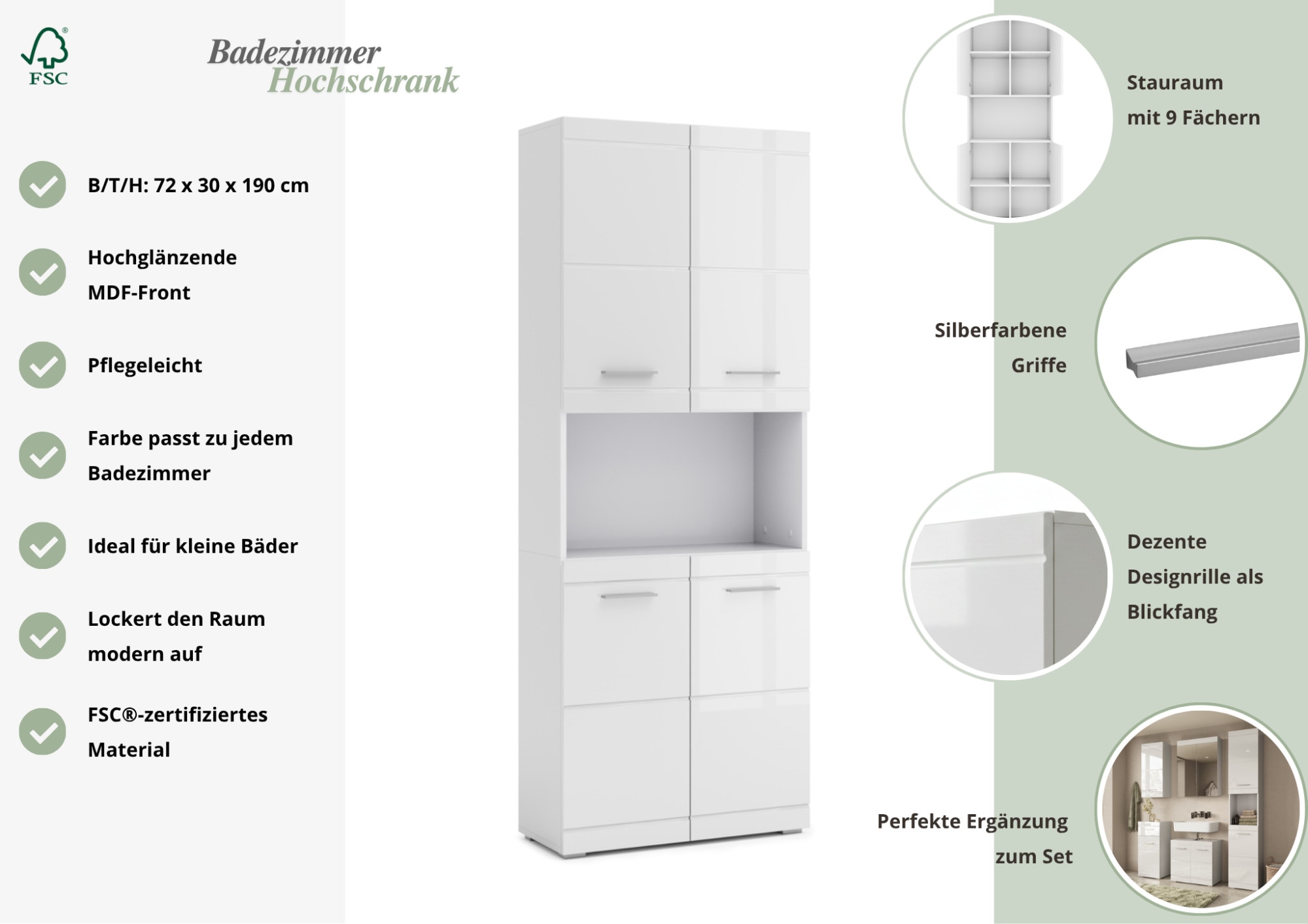 OTTO home Hochschrank »Föhr« minimalistisch, zeitlos, hochglänzend