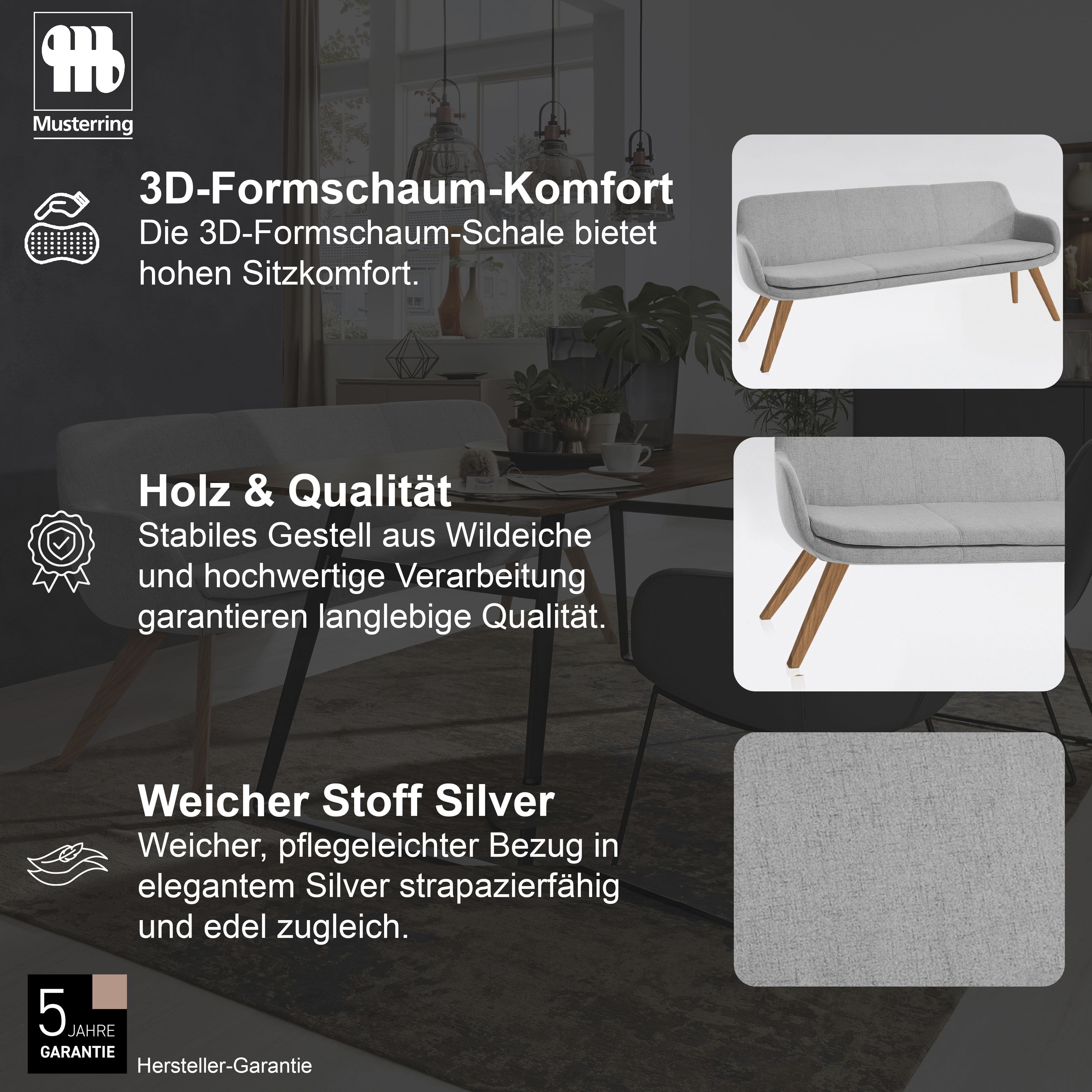 Thumbnail - Musterring Essbank "Tavia" Stativgestell Wildeiche massiv geölt, Breite 180, 200 oder 220 cm