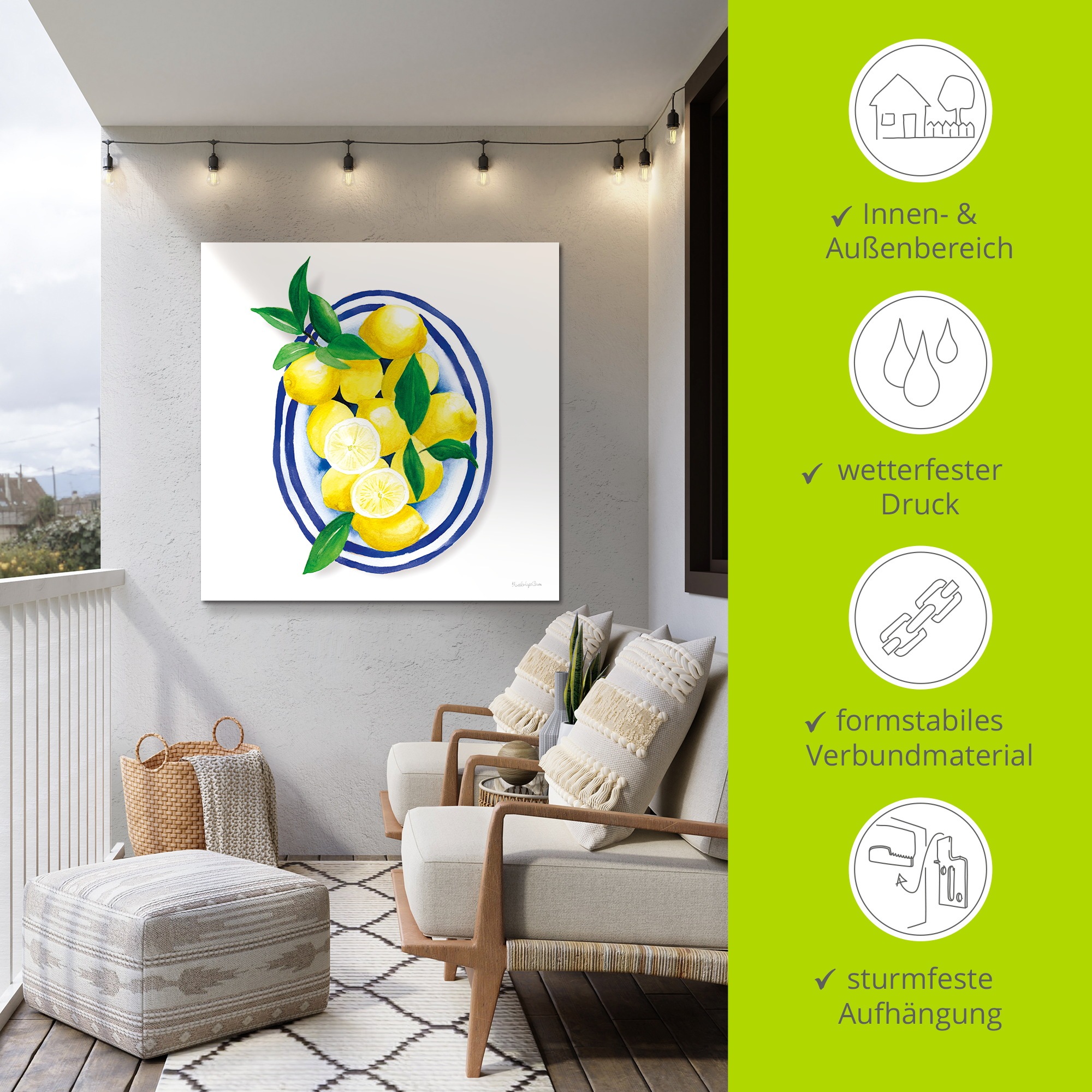 ARTLAND Mediterranean Tableau Murale Jaune 100x100cm 2