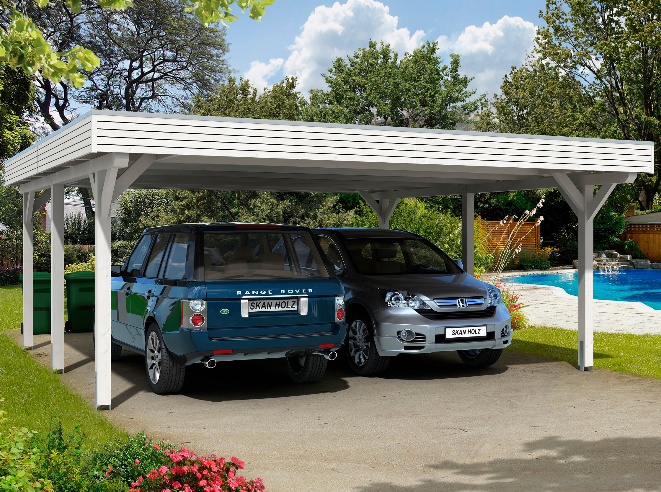 Skanholz Doppelcarport "Spessart" Leimholz 550 cm weiß