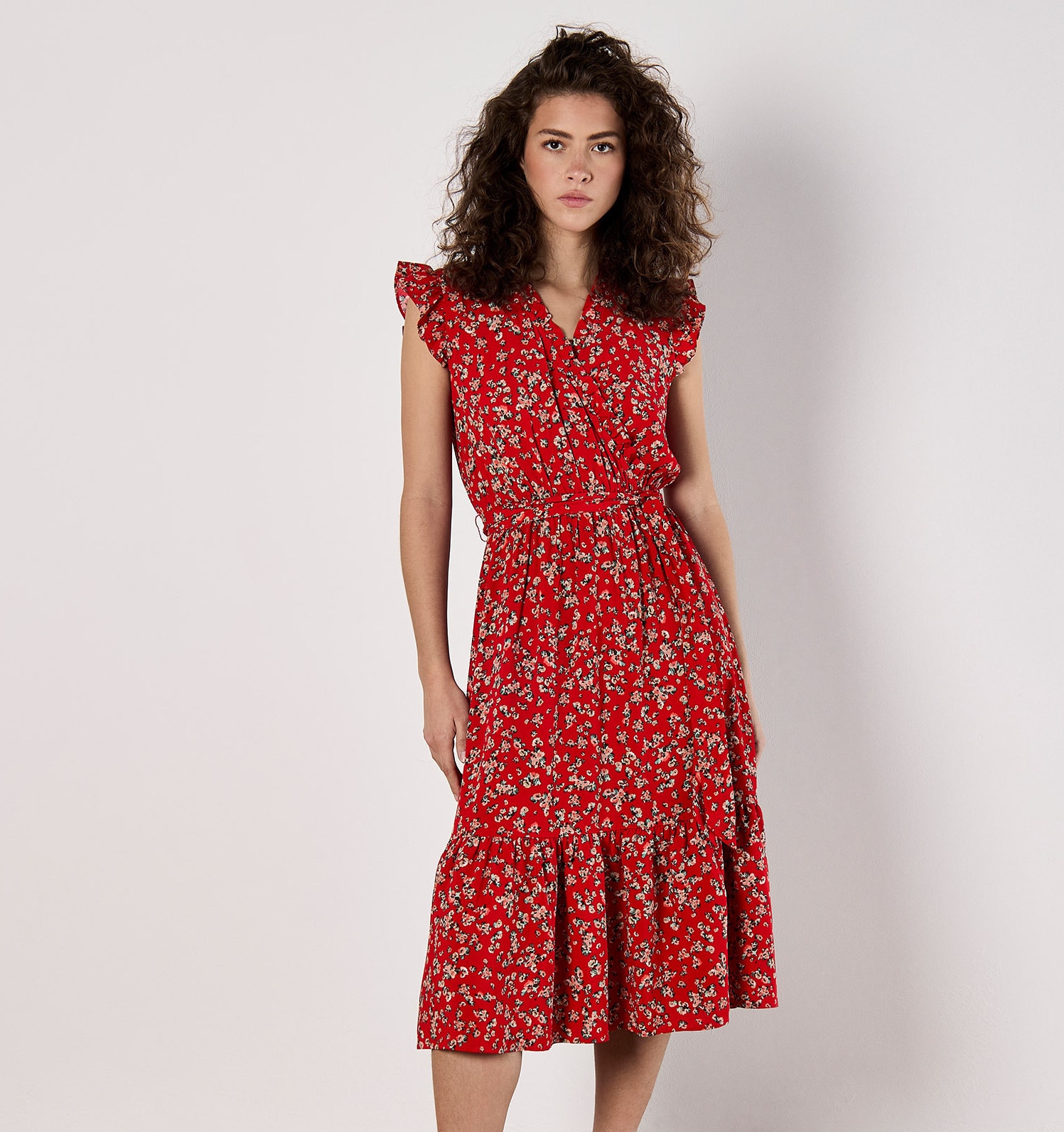 Apricot Maxikleid "Geblümtes Bardot-Maxikleid" 2 tlg. mit Smokdetails