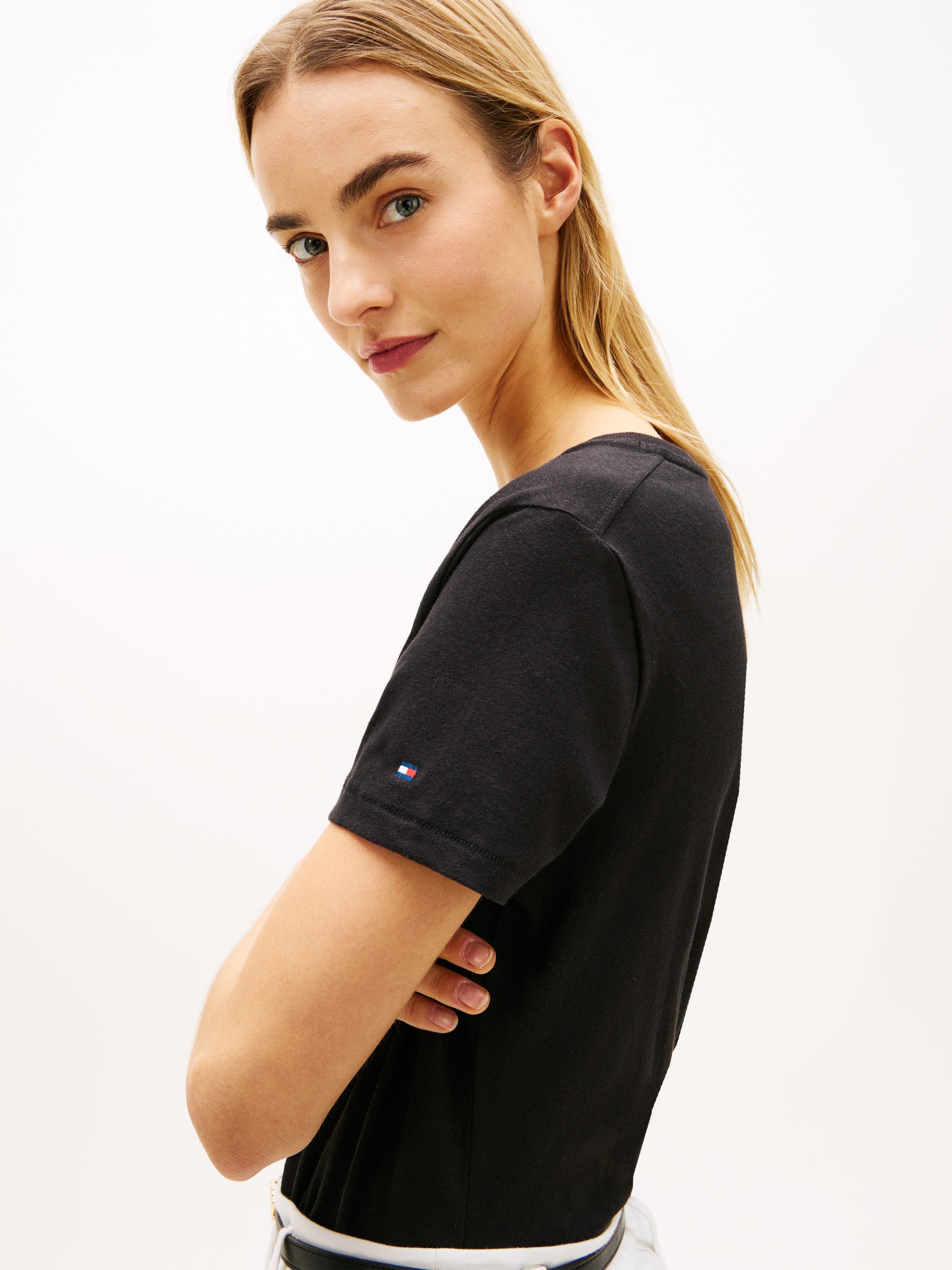 Tommy Hilfiger Kurzarmshirt "CO LINEN V-NECK SHORT SLEEVE TEE" mit V-Aussch günstig online kaufen