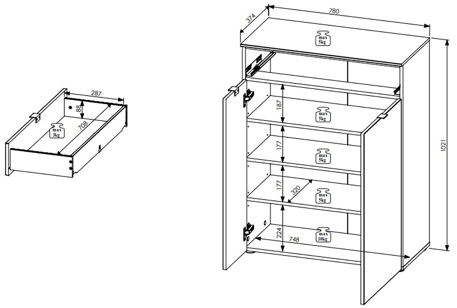 Innostyle Schuhschrank »Bari Schuhschrank mit Schubkasten, BxHxT 78x103x38 cm«, (1 St.), 2 türig, 1 Schübkasten, 4 Fächer, Softclose, ABS Kantenschutz