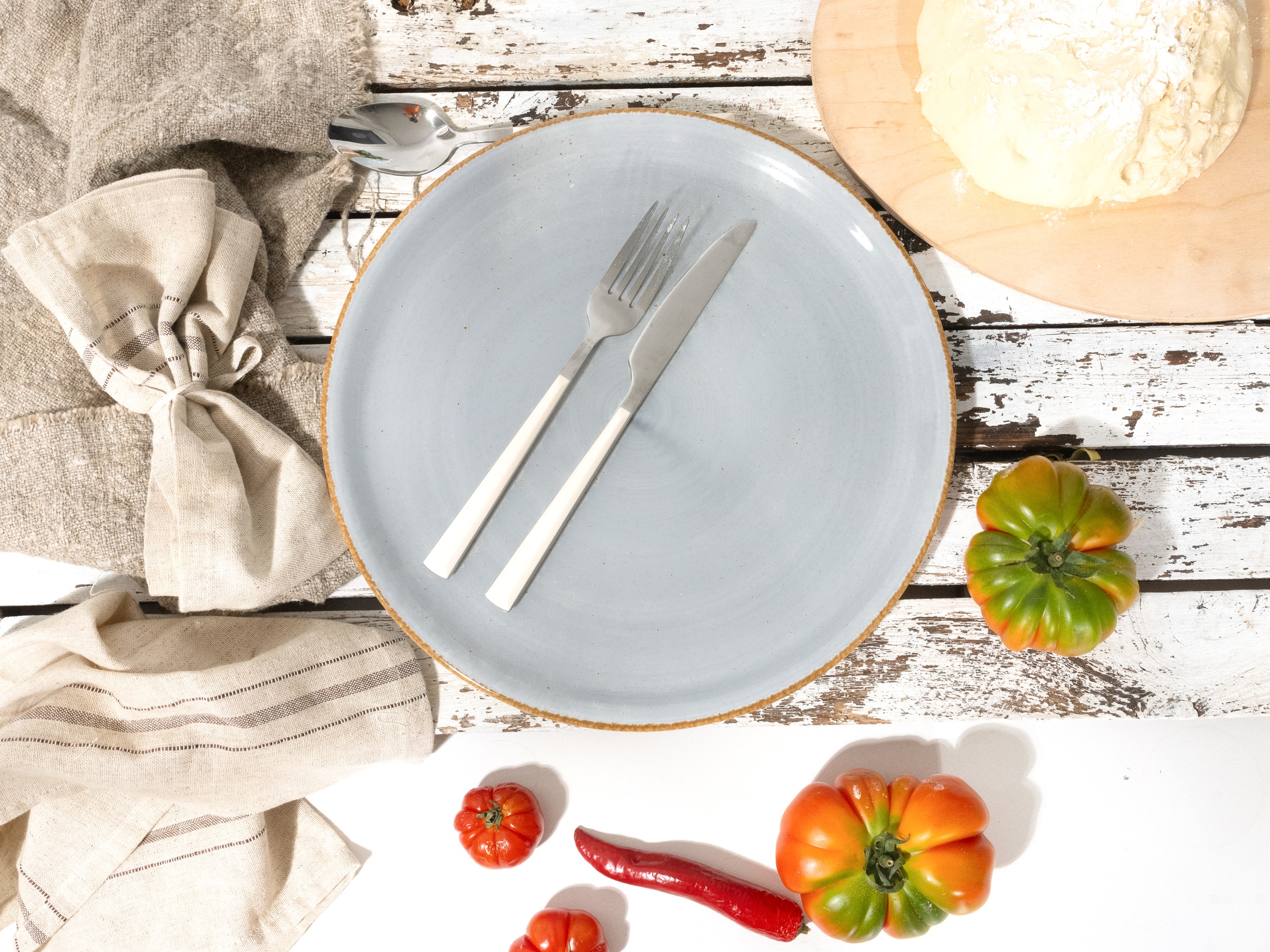 CreaTable Pizzateller »Vintage Nature, Pizzateller 33 cm 4-tlg«, (Set, 4 St.), Handgemalt, Gesprenkelt, Rustikales Außenband