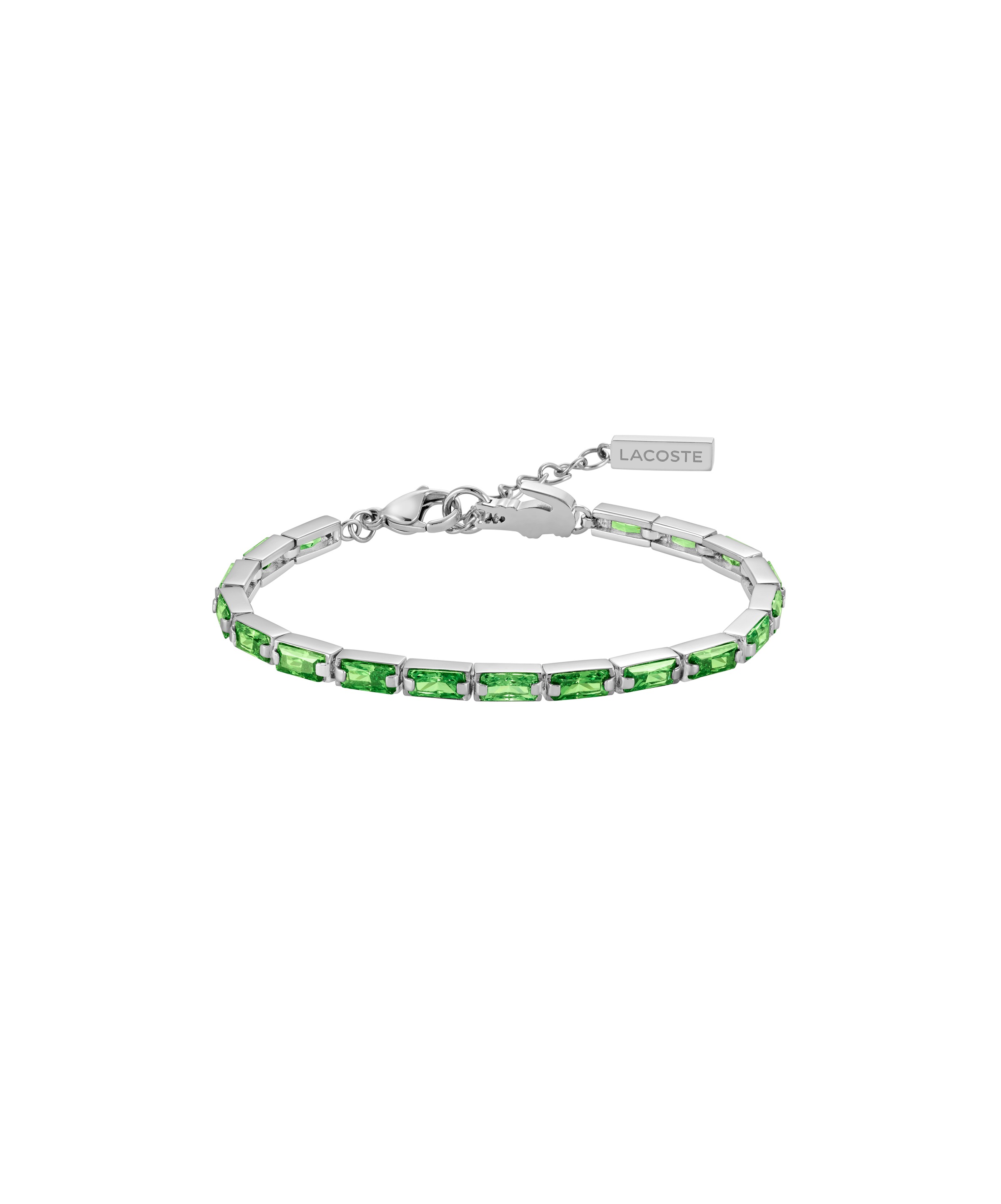 Tennisarmband LACOSTE "DUCHESS", edelstahlfarben, grün, grün, Armbänder, Damen, 18cm, Edelstahl, Tennisarmband, mit Preciosa Crystal