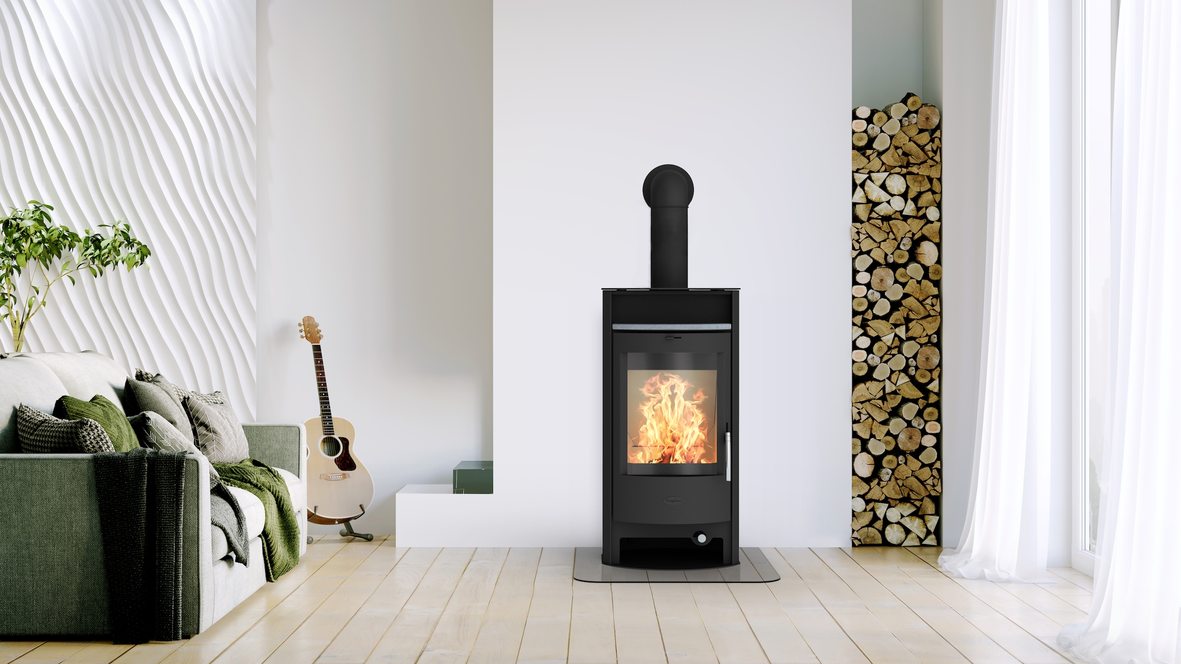 Fireplace Kaminofen »Heathus Parma Stahl«, mit Holzfach und Natursteinteefach
