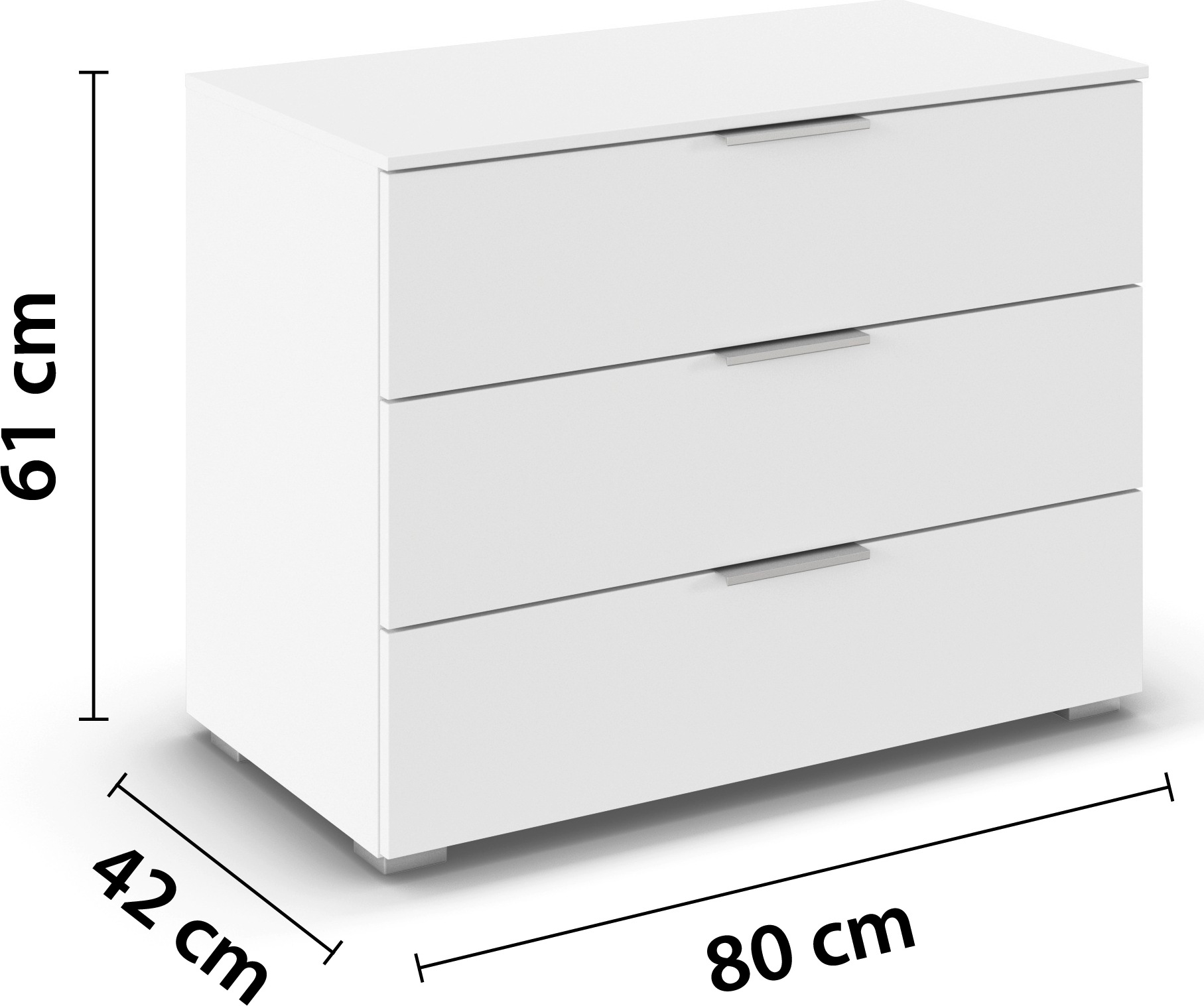 rauch Schubkastenkommode »Lowboard Sideboard Schubladenkommode Kommode ASTANA« Breite 80 cm / Höhe 61 cm,  mit 3 geräumigen Schubladen, Kantengriff in Alufarben MADE IN GERMANY