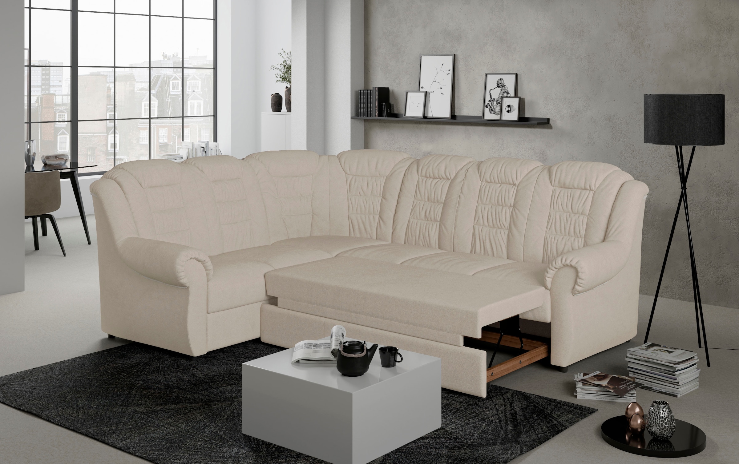 Home affaire Ecksofa »Boston L-Form«, mit hoher Rückenlehne, wahlweise mit Bettfunktion & Stauraum